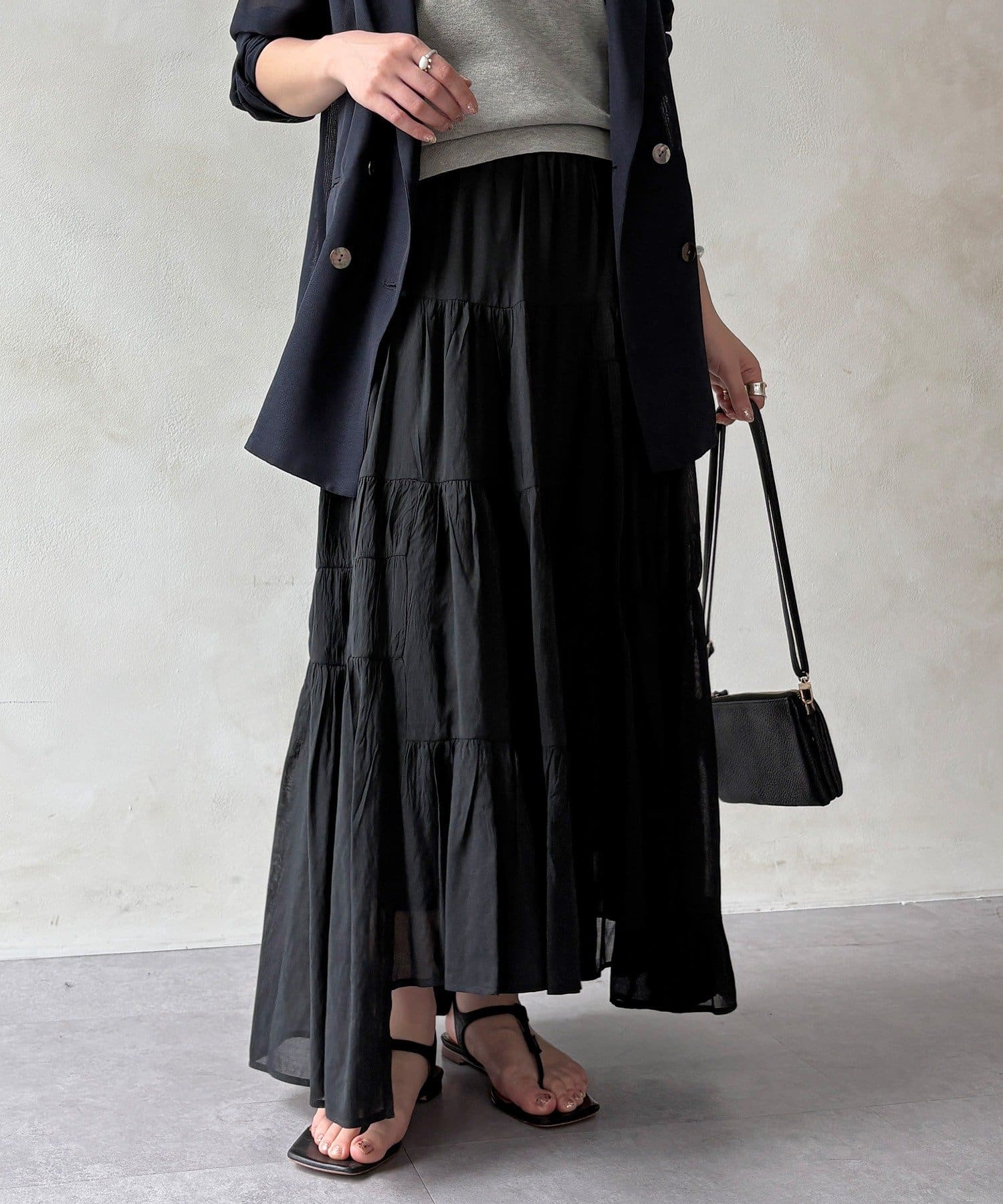 DOUDOU(ドゥドゥ) 【WEB限定】ボイルギャザーティアードスカート