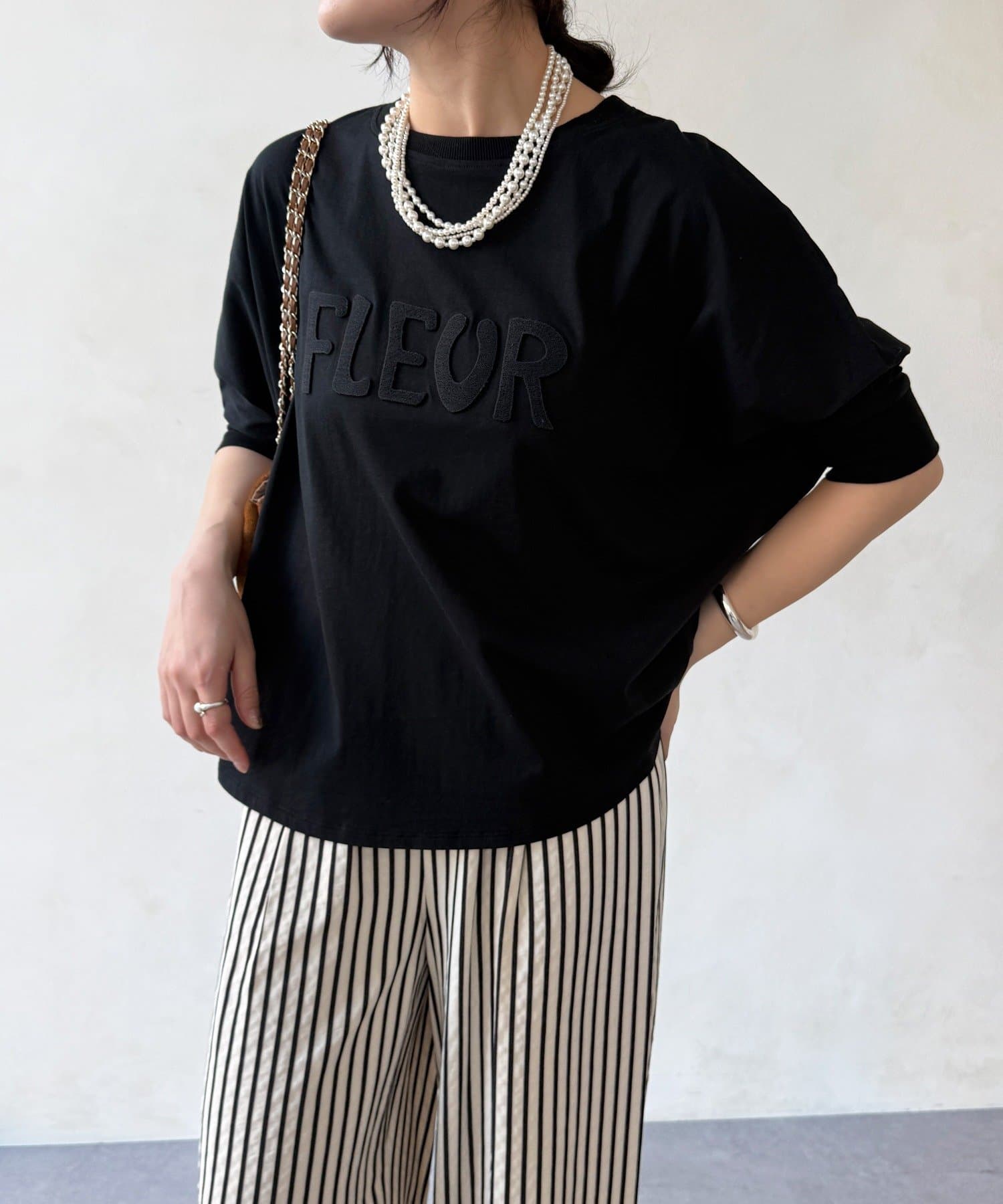 DOUDOU(ドゥドゥ) 【WEB限定】7分袖芝生刺繍ロゴTEE