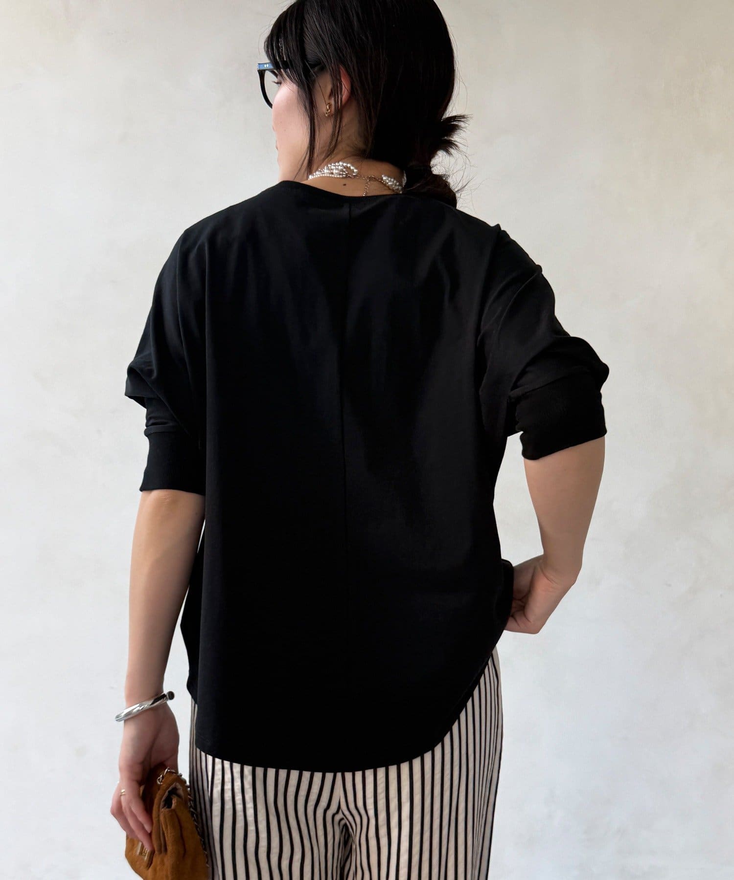 DOUDOU(ドゥドゥ) 【WEB限定】7分袖芝生刺繍ロゴTEE