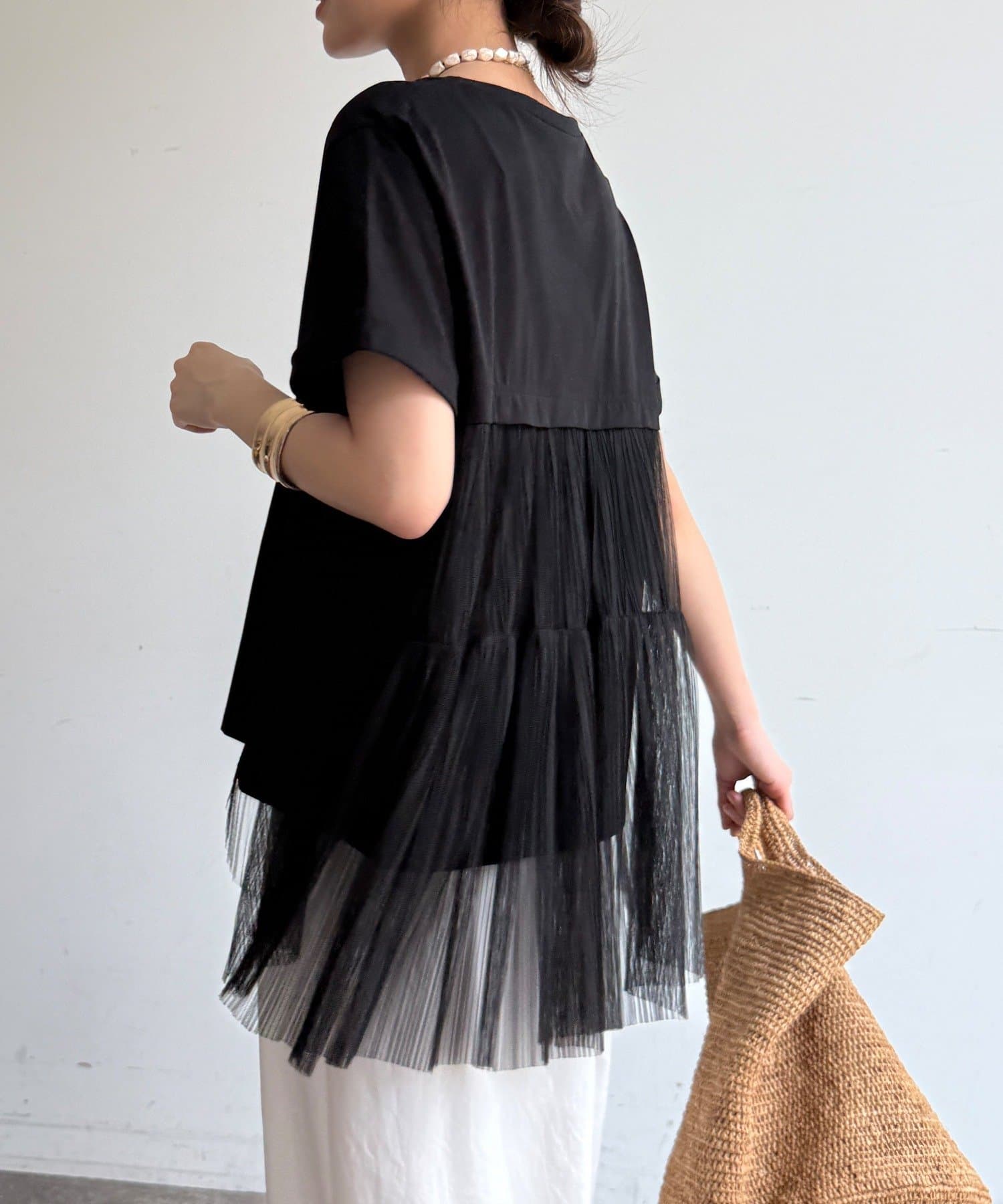 DOUDOU(ドゥドゥ) 【WEB限定】チュールプリーツTEE