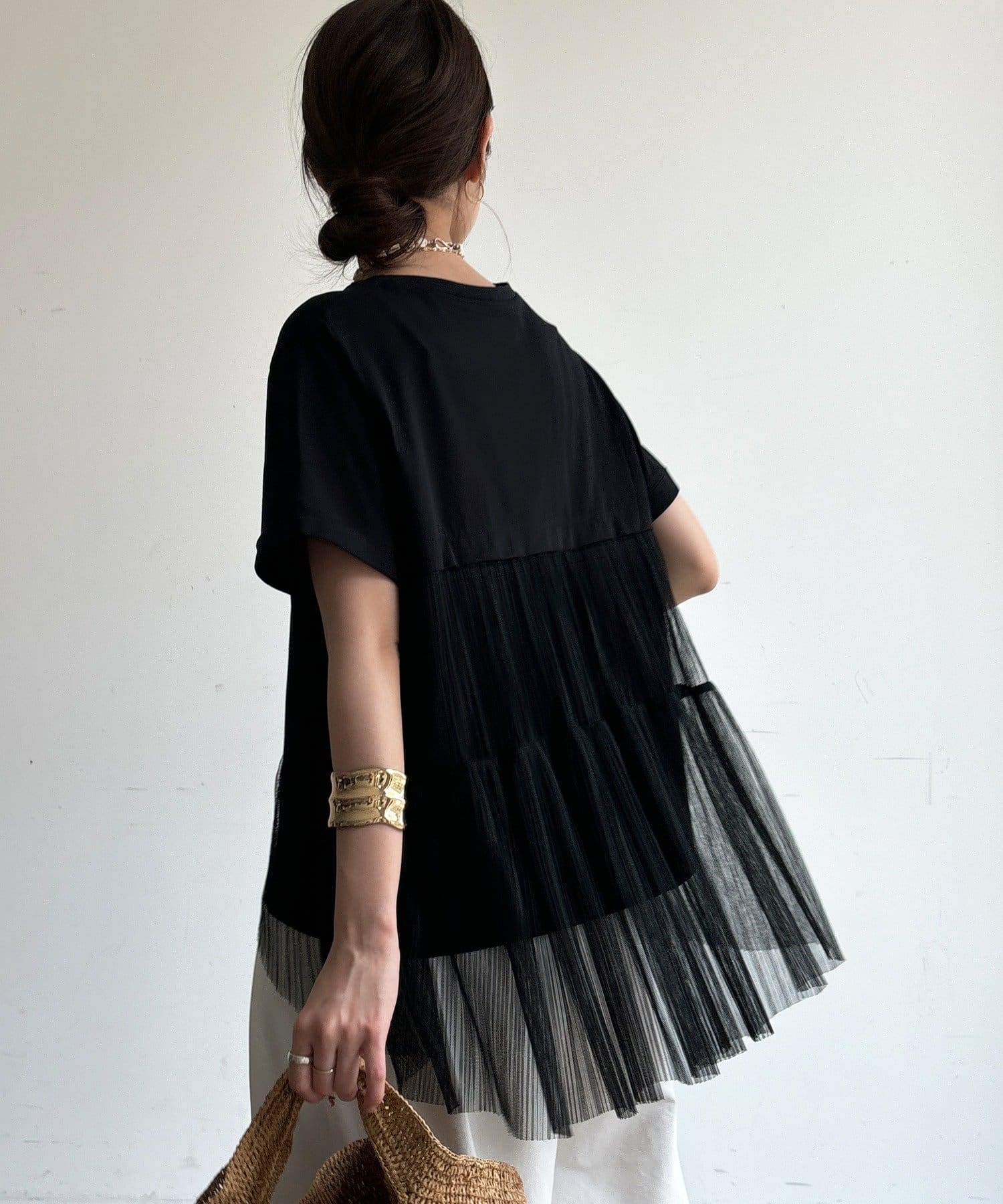 DOUDOU(ドゥドゥ) 【WEB限定】チュールプリーツTEE