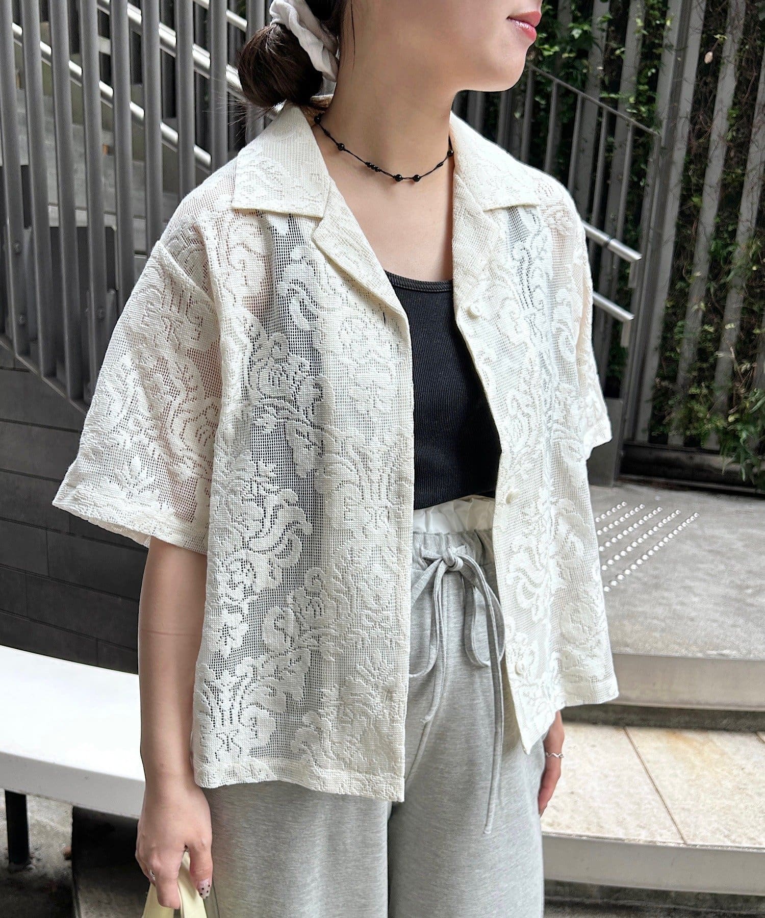 Kastane(カスタネ) 【4.2(木)0:00～4.4(土)23:59販売期間/EGUCHI企画/WEB限定】レース開襟半袖シャツ