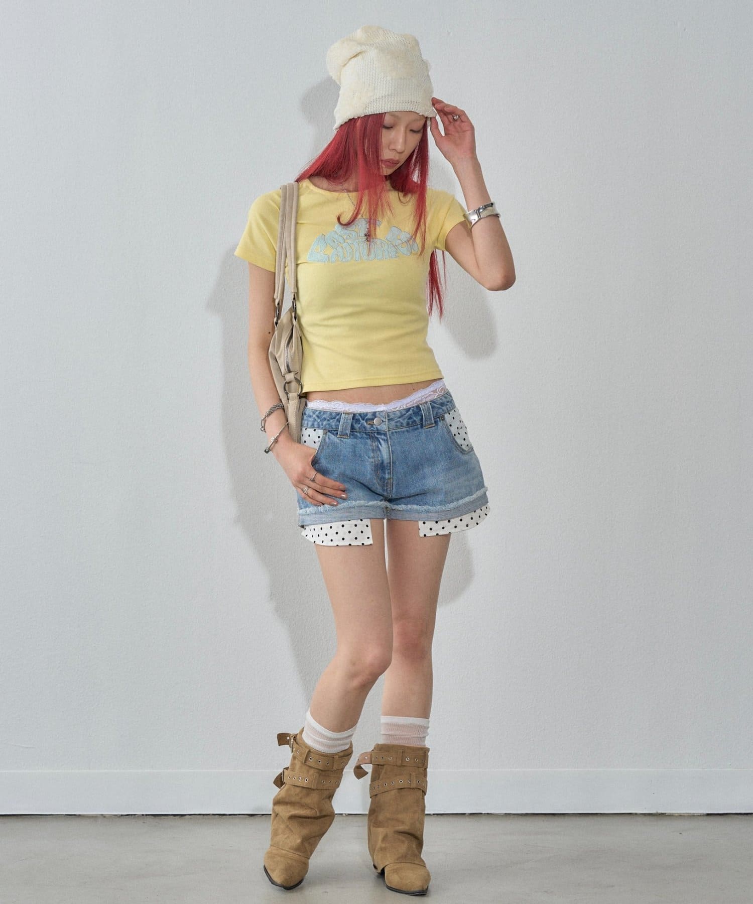 WHO’S WHO gallery(フーズフーギャラリー) ポケ切り替えデニムショーツ(レース・ドット)