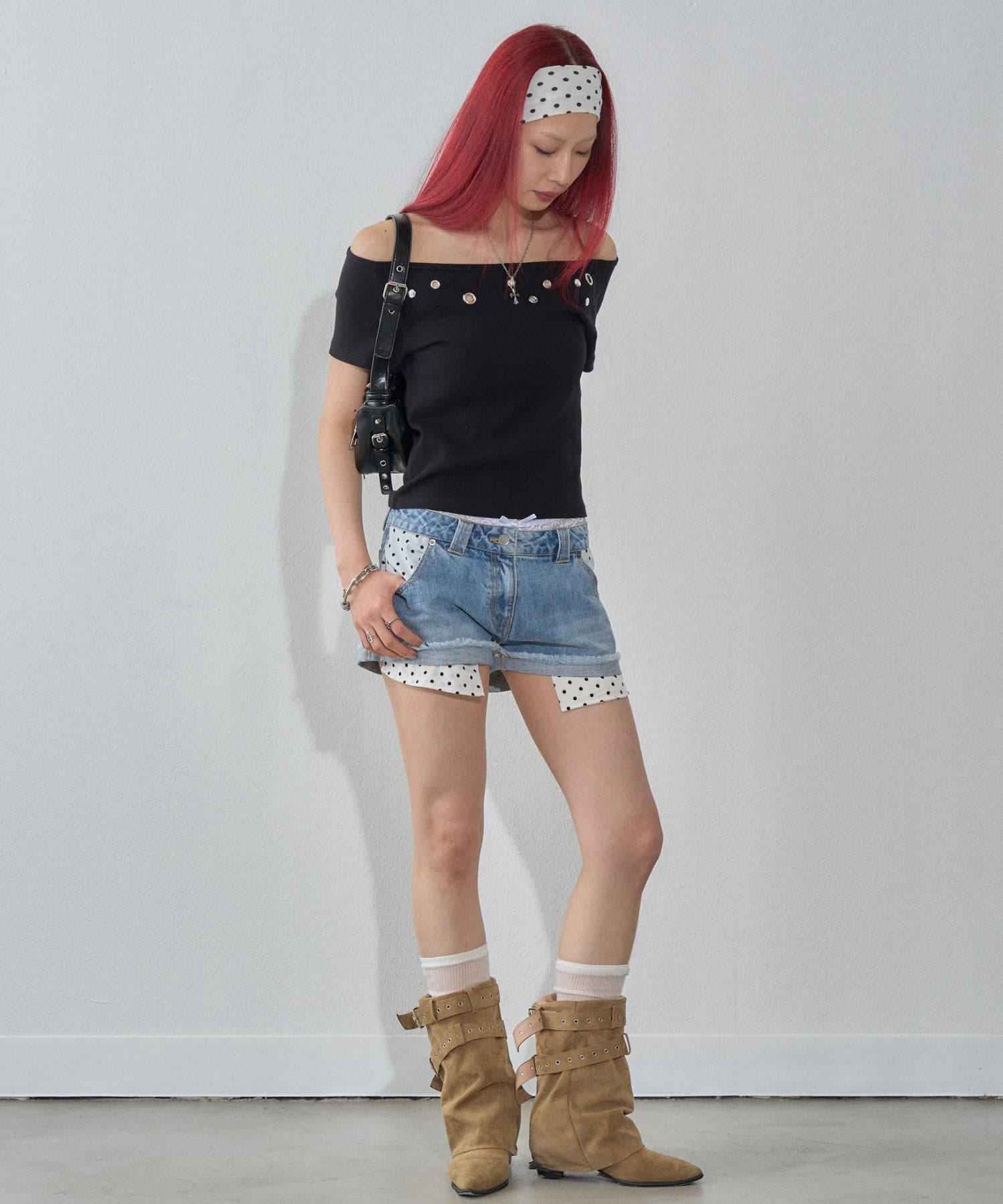 WHO’S WHO gallery(フーズフーギャラリー) ポケ切り替えデニムショーツ(レース・ドット)