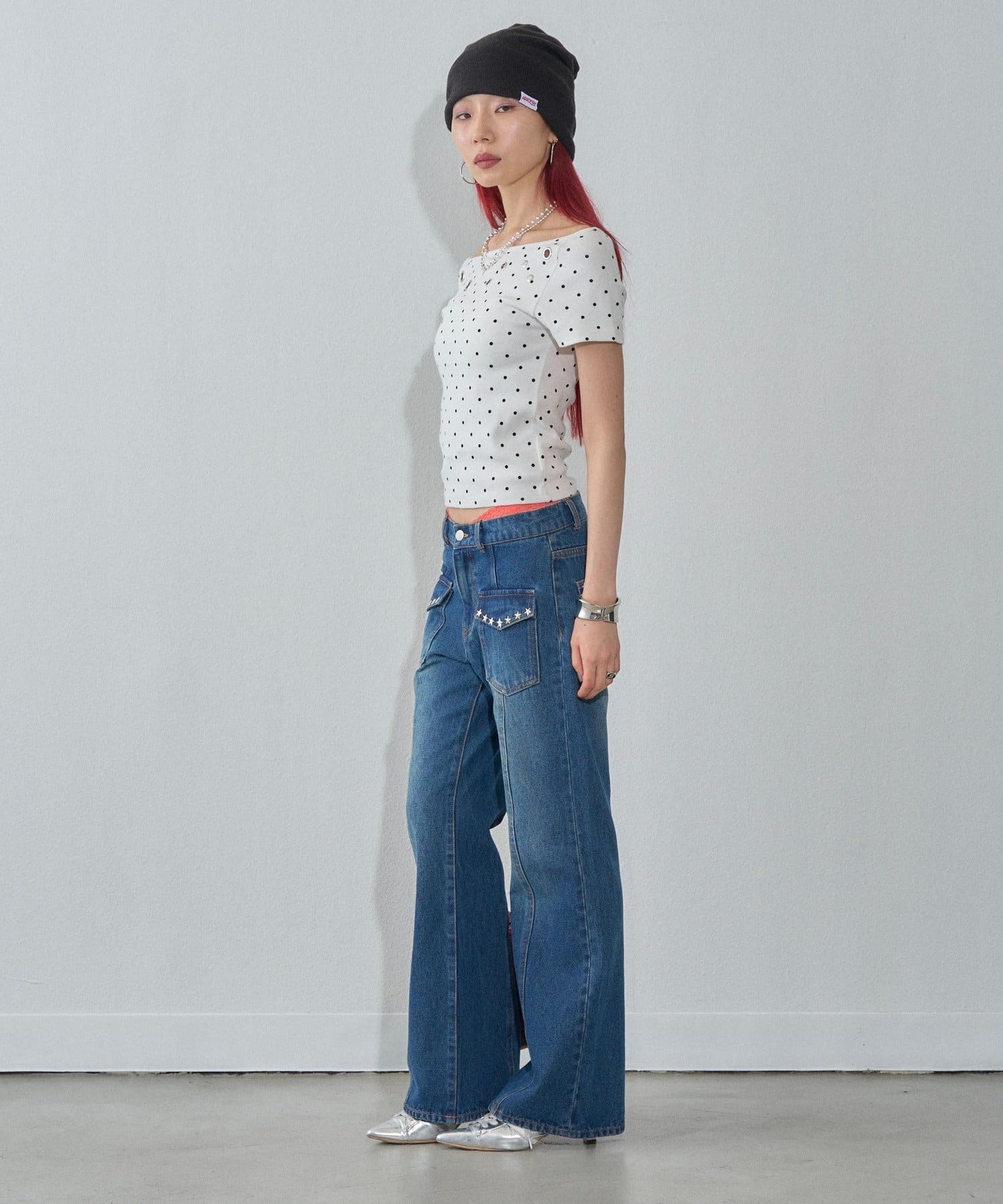 WHO’S WHO gallery(フーズフーギャラリー) 【WEB限定】ハトメオフショル半袖トップス（無地/ドット）