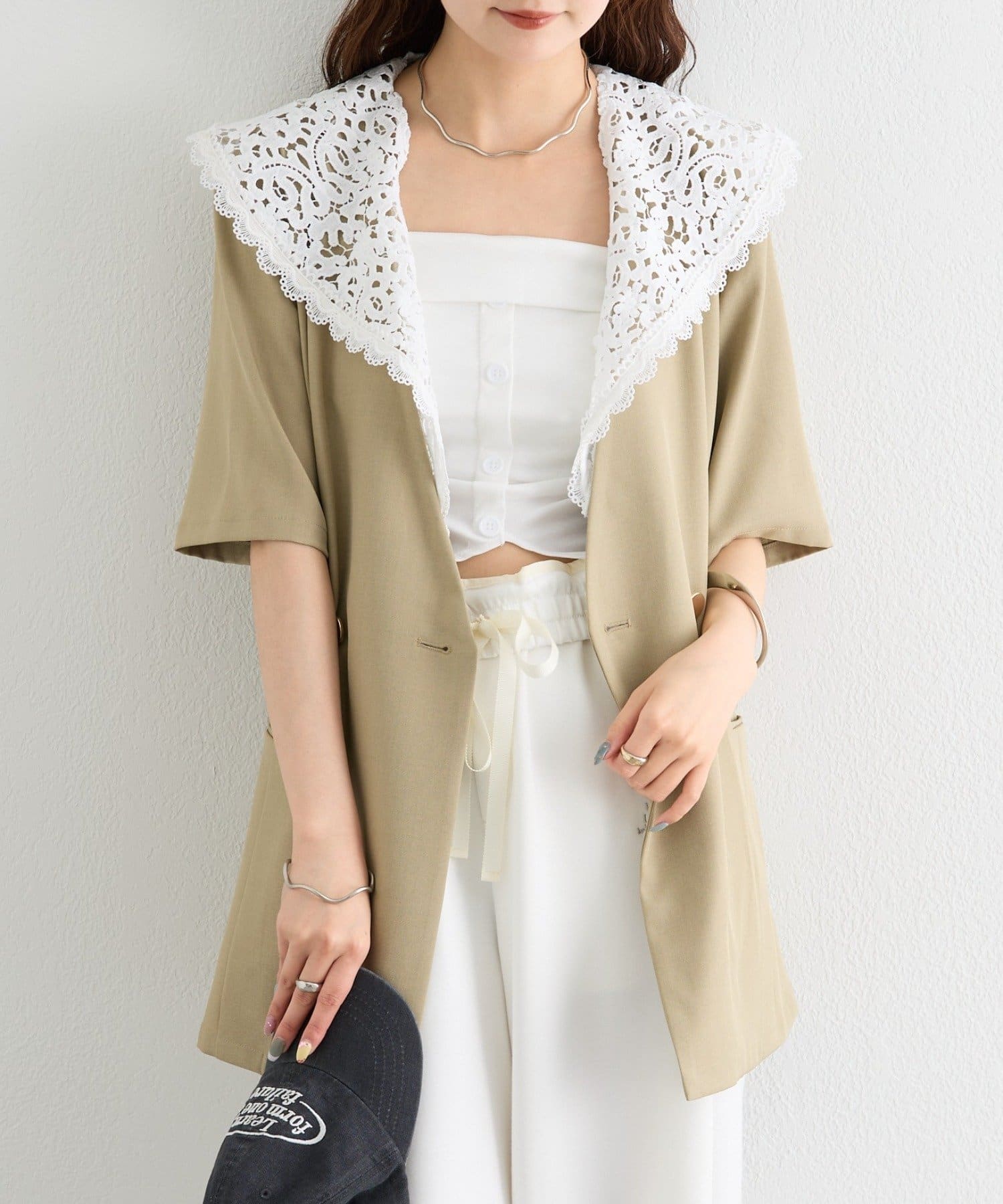 mystic(ミスティック) 【4/24(FRI) 12:00 START 】レース付け襟半袖ジャケット