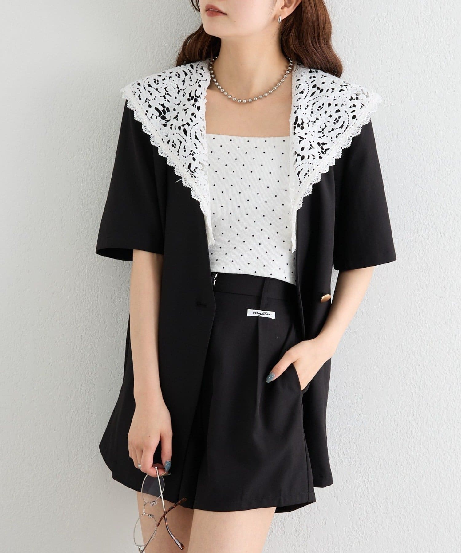 mystic(ミスティック) 【4/24(FRI) 12:00 START 】レース付け襟半袖ジャケット