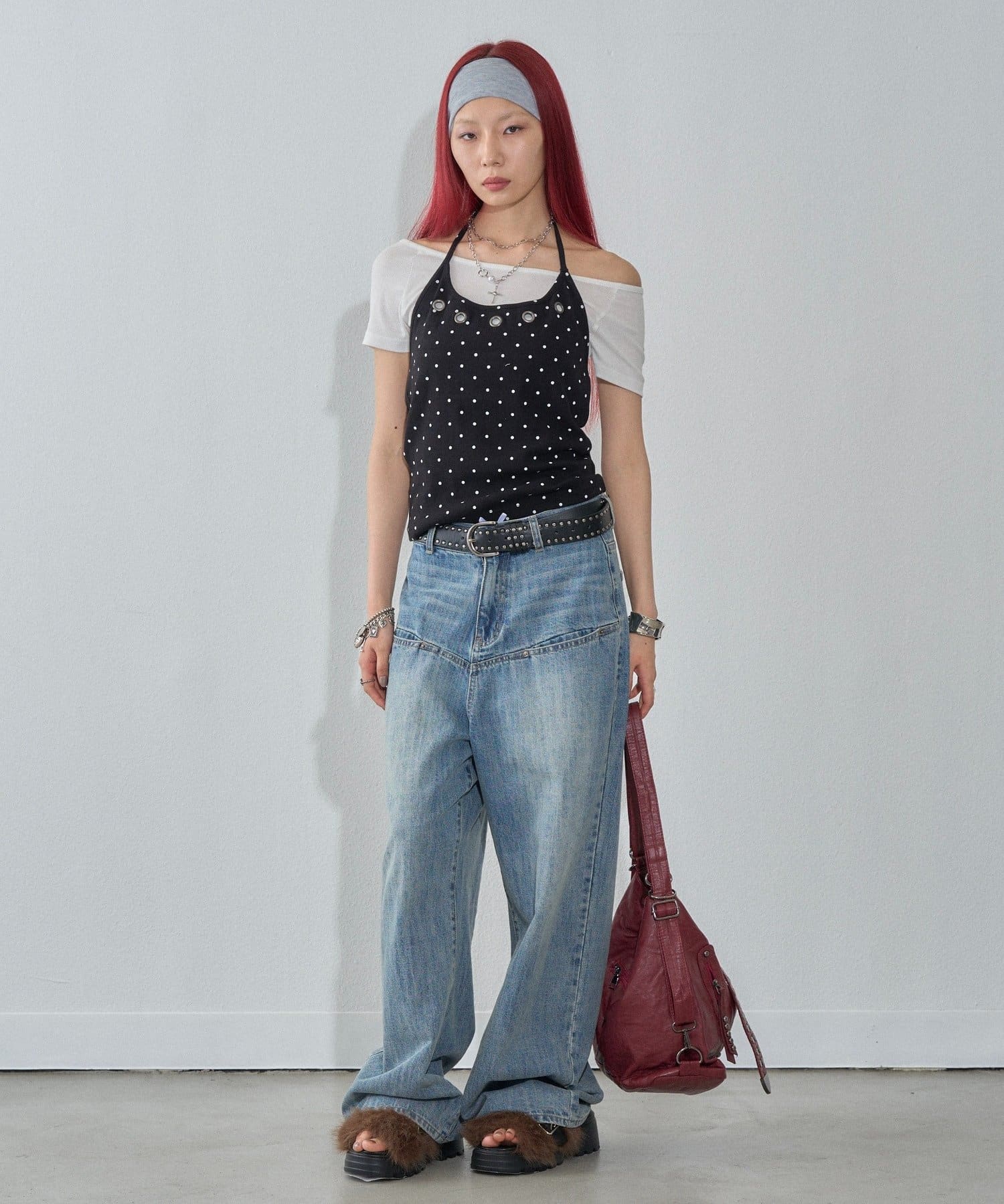 WHO’S WHO gallery(フーズフーギャラリー) 【WEB限定】ハトメホルターレイヤード半袖トップス（ドット/無地）