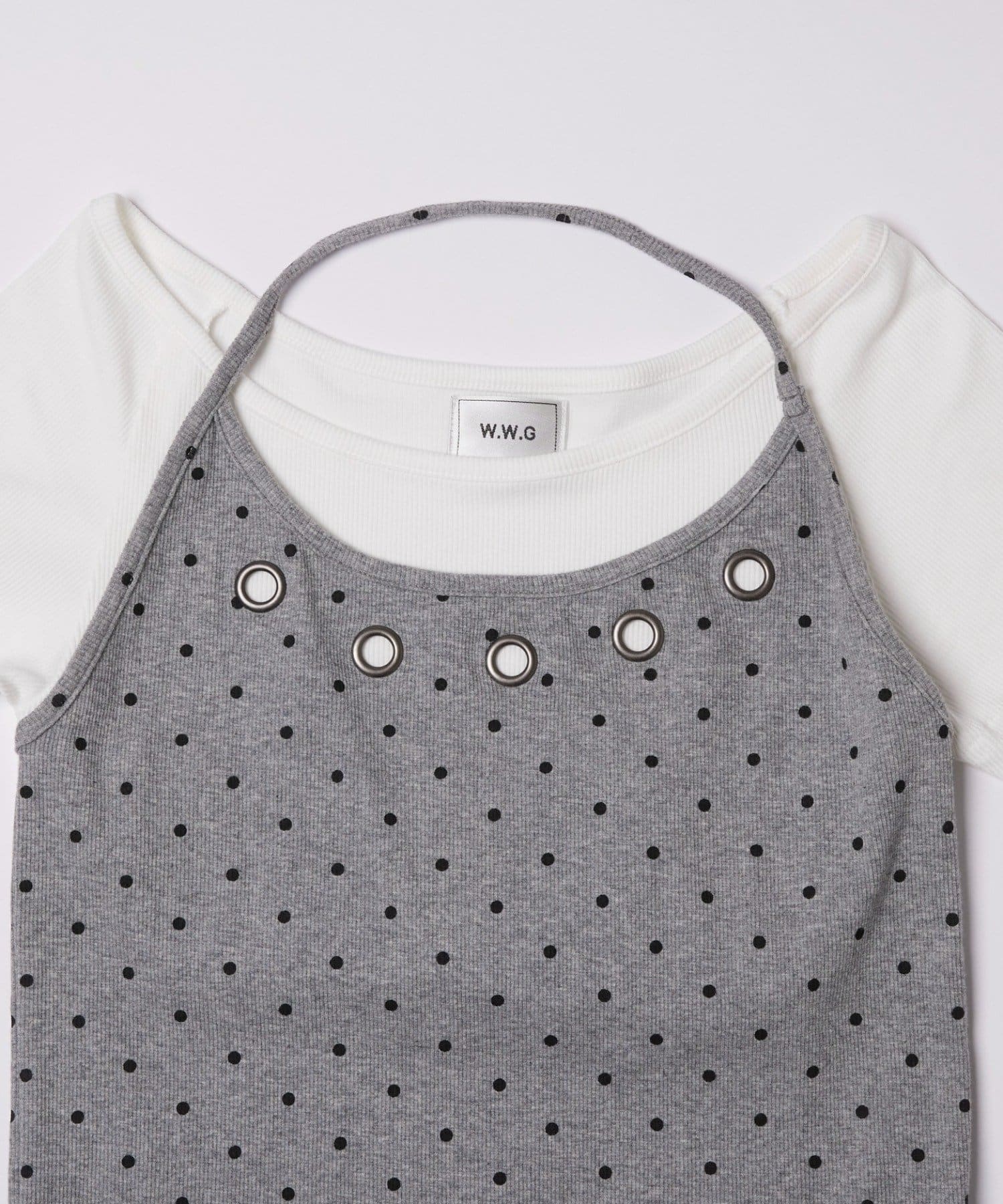 WHO’S WHO gallery(フーズフーギャラリー) 【WEB限定】ハトメホルターレイヤード半袖トップス（ドット/無地）