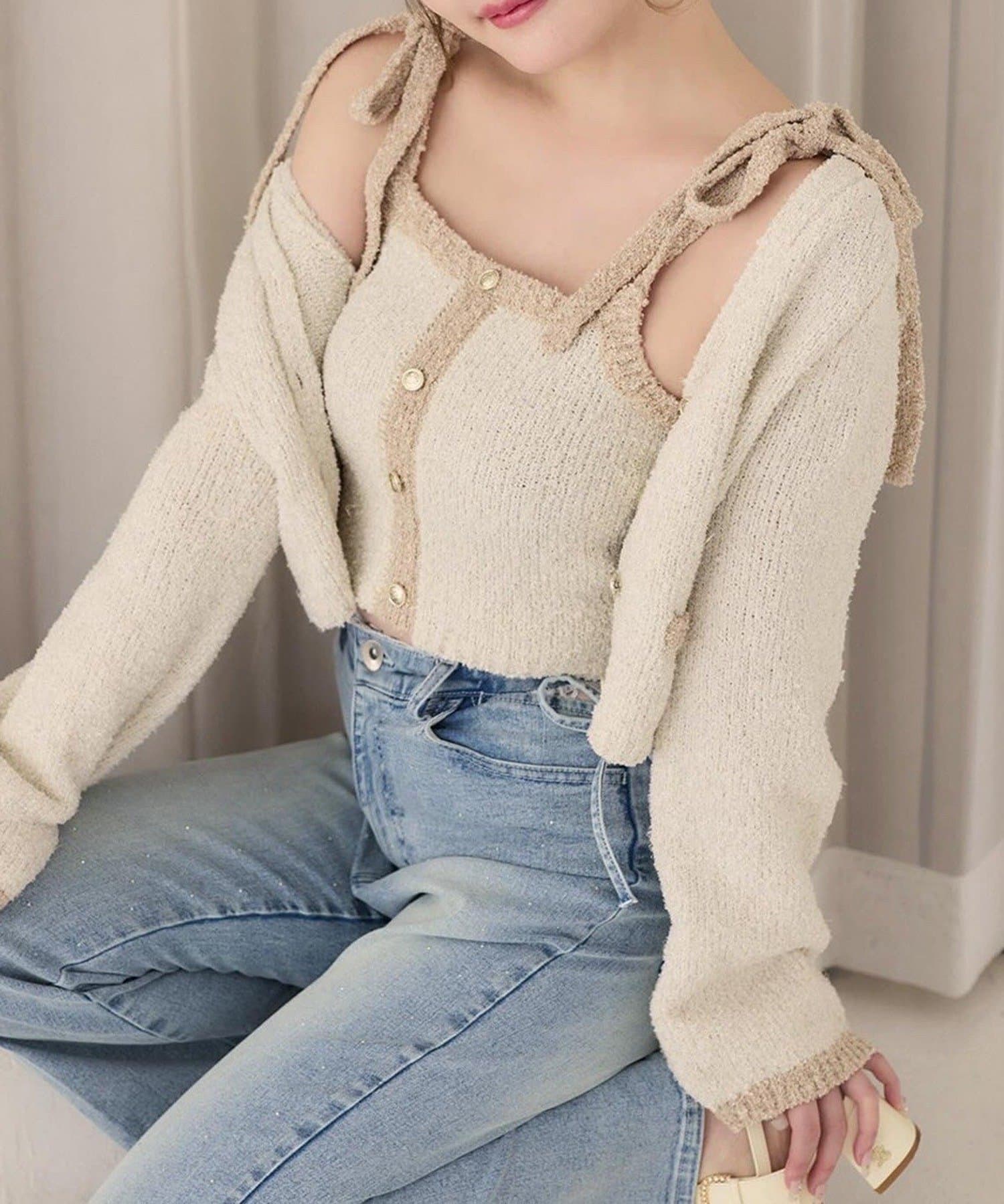 NICE CLAUP / OLIVE des OLIVE OUTLET(ナイスクラップ  / オリーブ デ オリーブ アウトレット) 【one after another】配色カーデ