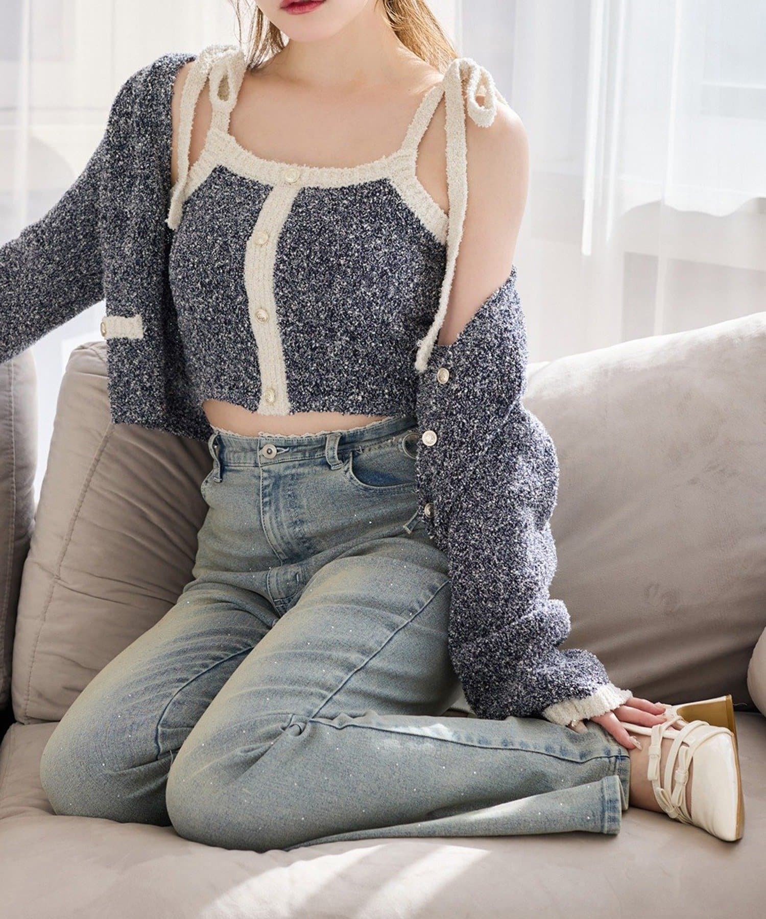 NICE CLAUP / OLIVE des OLIVE OUTLET(ナイスクラップ  / オリーブ デ オリーブ アウトレット) 【one after another】配色カーデ