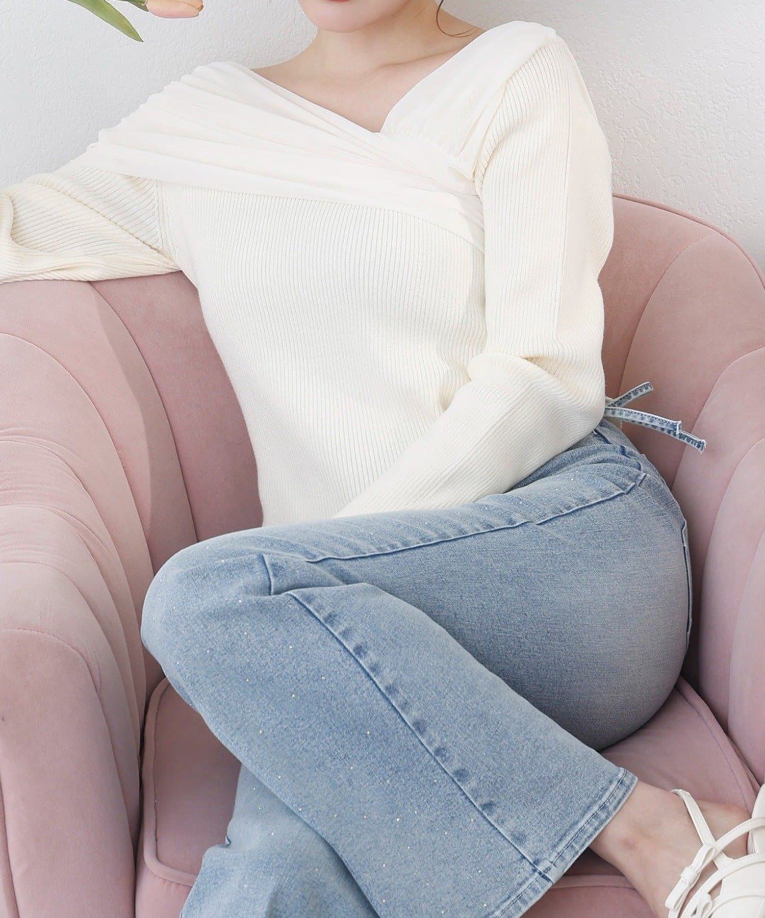 NICE CLAUP / OLIVE des OLIVE OUTLET(ナイスクラップ  / オリーブ デ オリーブ アウトレット) 【one after another】オフショルニット