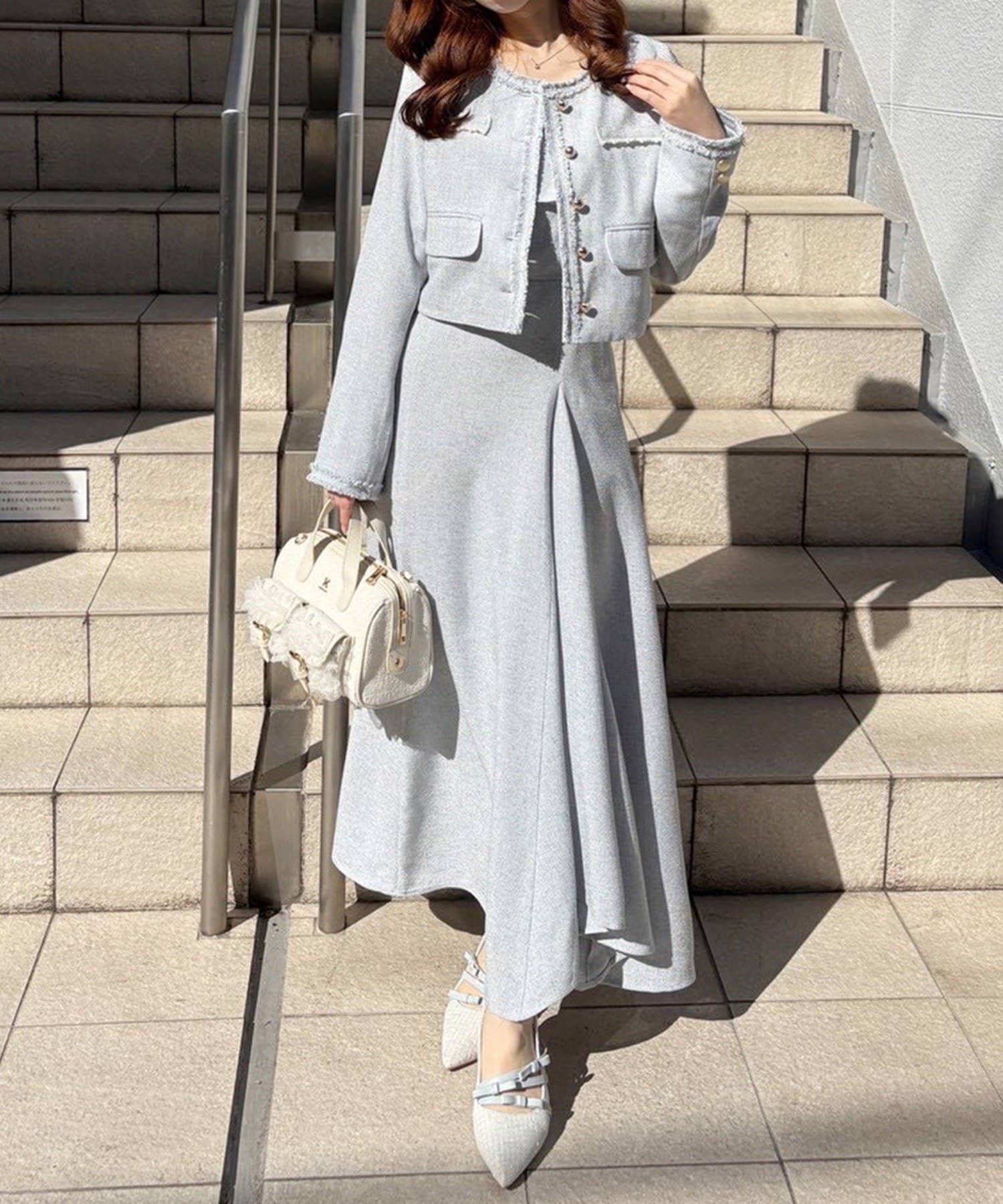 NICE CLAUP / OLIVE des OLIVE OUTLET(ナイスクラップ  / オリーブ デ オリーブ アウトレット) 【one after another】ツイードキャミワンピ