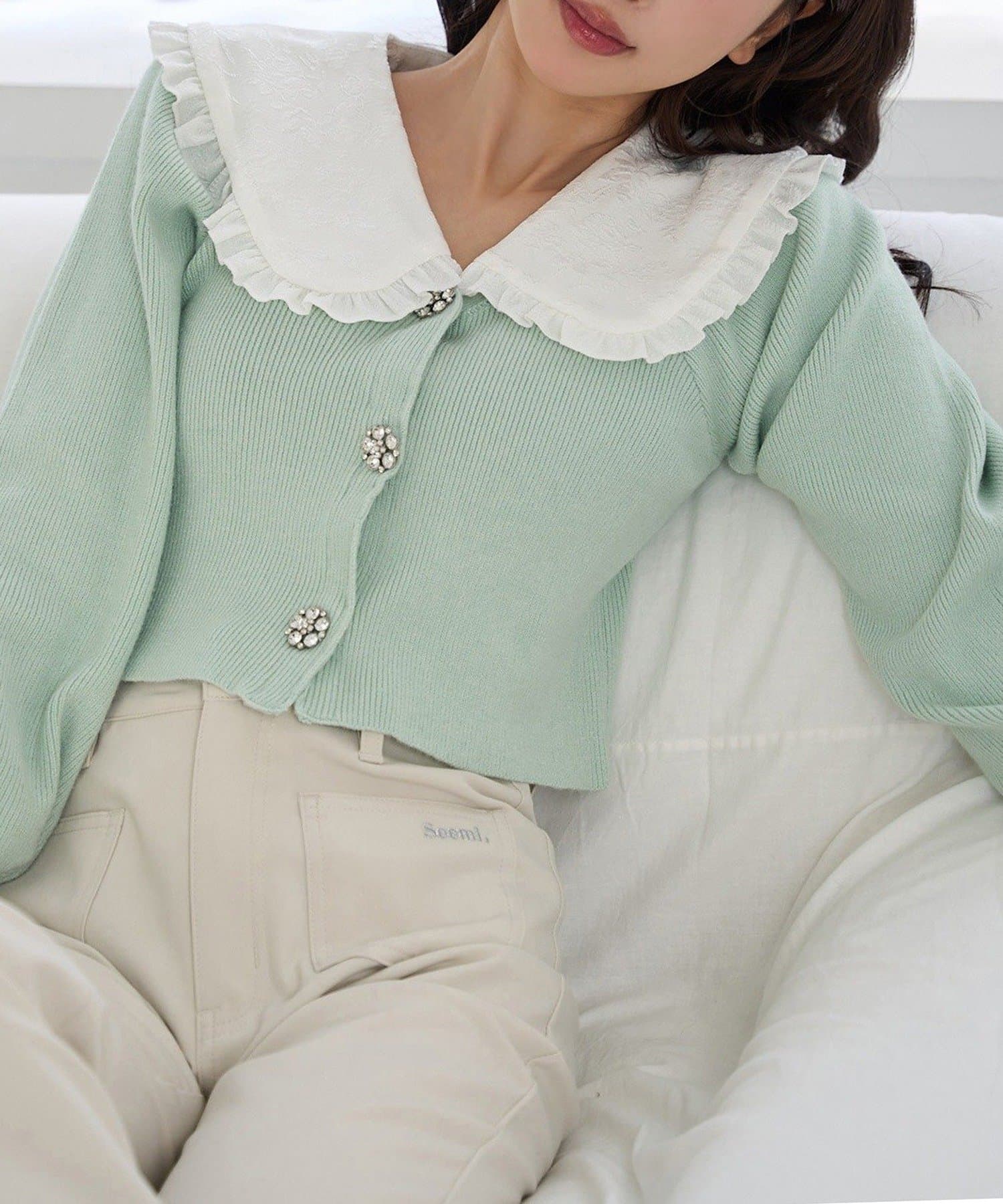 NICE CLAUP / OLIVE des OLIVE OUTLET(ナイスクラップ  / オリーブ デ オリーブ アウトレット) 【Seemi】衿付きカーデ