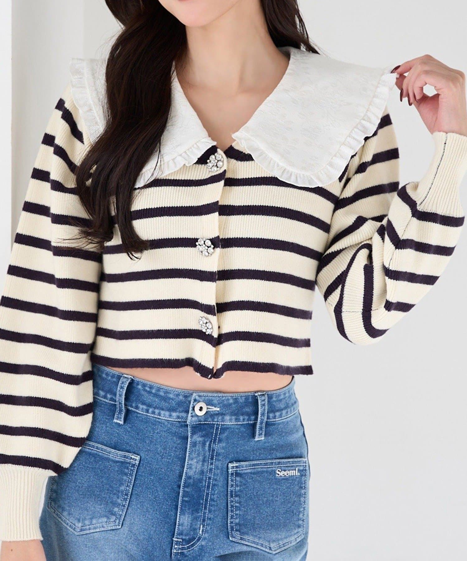 NICE CLAUP / OLIVE des OLIVE OUTLET(ナイスクラップ  / オリーブ デ オリーブ アウトレット) 【Seemi】衿付きカーデ