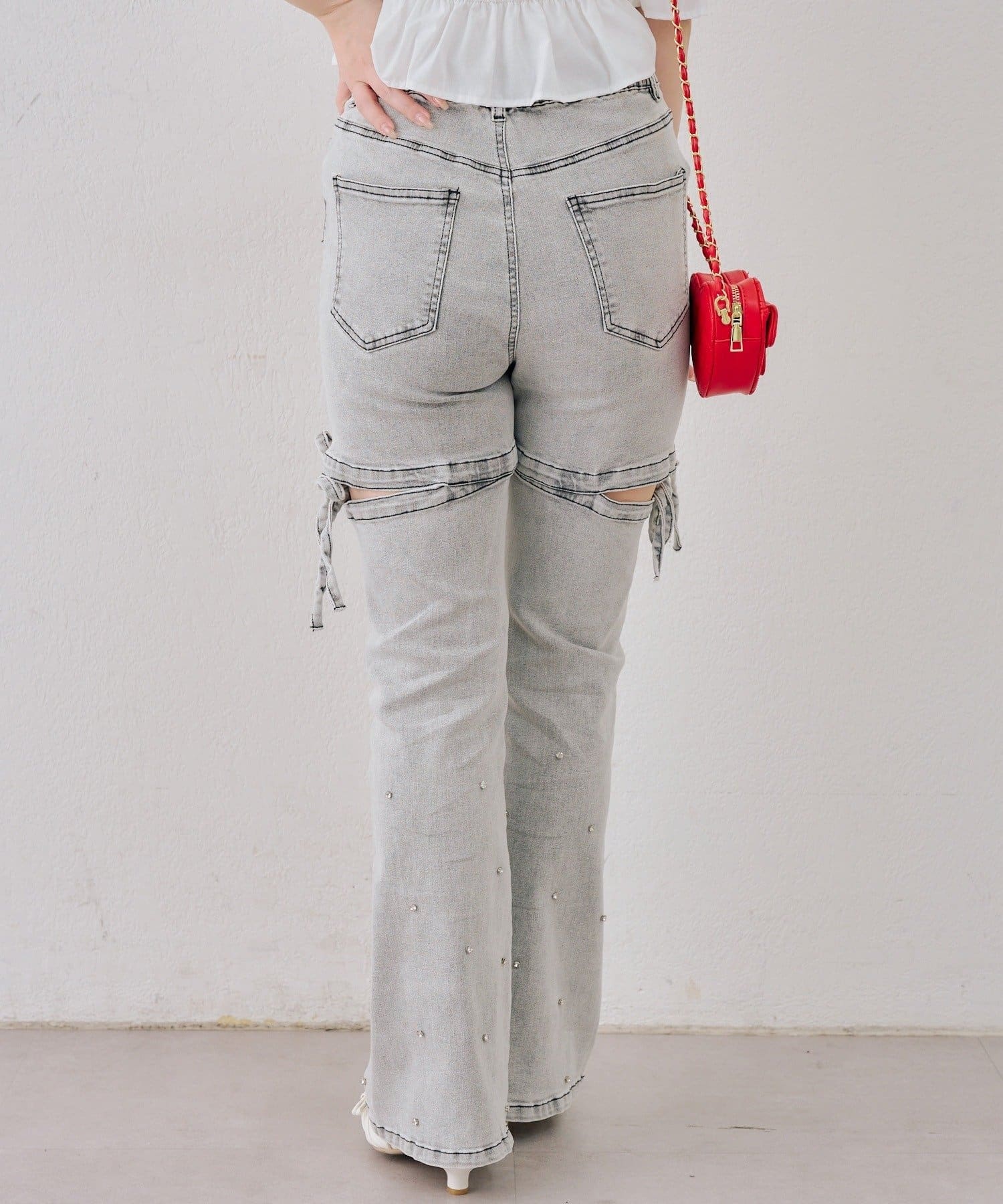 NICE CLAUP / OLIVE des OLIVE OUTLET(ナイスクラップ  / オリーブ デ オリーブ アウトレット) 【ANOTHER BRANCH】サイドリボンビュー付フレアーパンツ