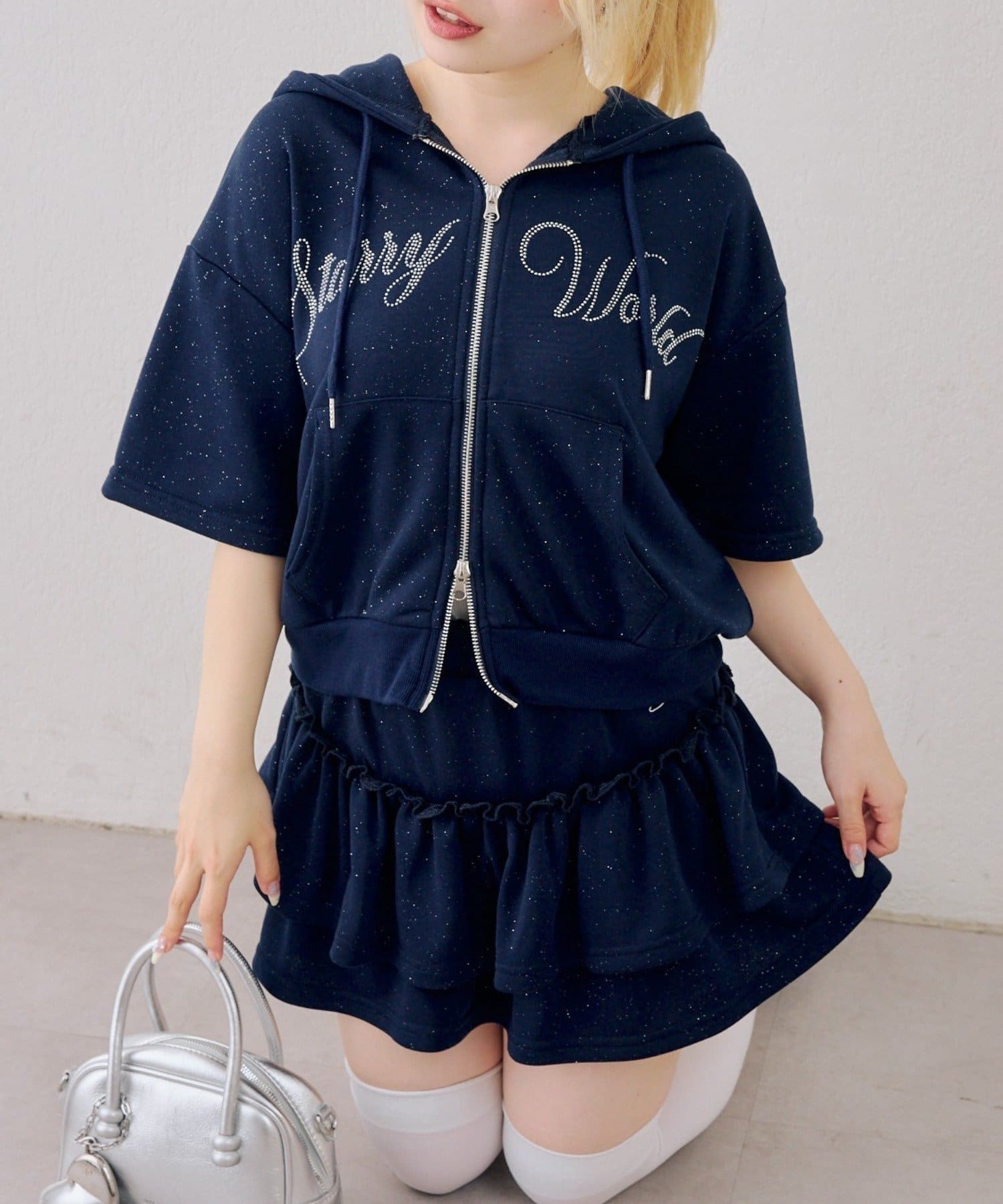 NICE CLAUP / OLIVE des OLIVE OUTLET(ナイスクラップ  / オリーブ デ オリーブ アウトレット) 【ANOTHER BRANCH】スウェットZIP半袖+ティアードミニスカート