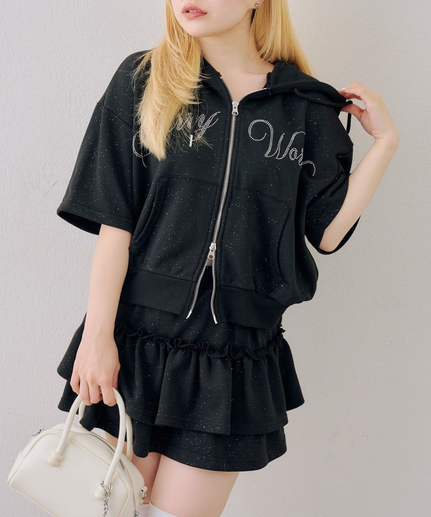 NICE CLAUP / OLIVE des OLIVE OUTLET(ナイスクラップ  / オリーブ デ オリーブ アウトレット) 【ANOTHER BRANCH】スウェットZIP半袖+ティアードミニスカート