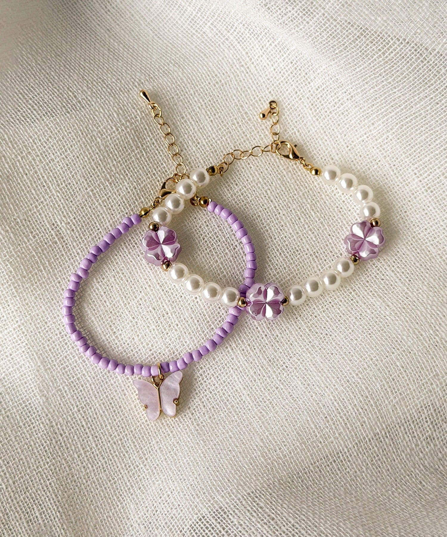 3COINS(スリーコインズ) パールクローバーブレス2個セット／KIDS