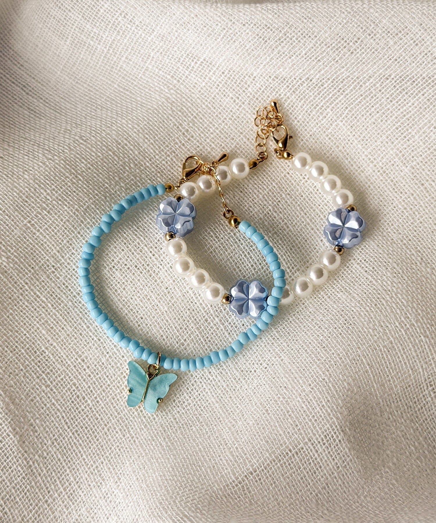 3COINS(スリーコインズ) パールクローバーブレス2個セット／KIDS