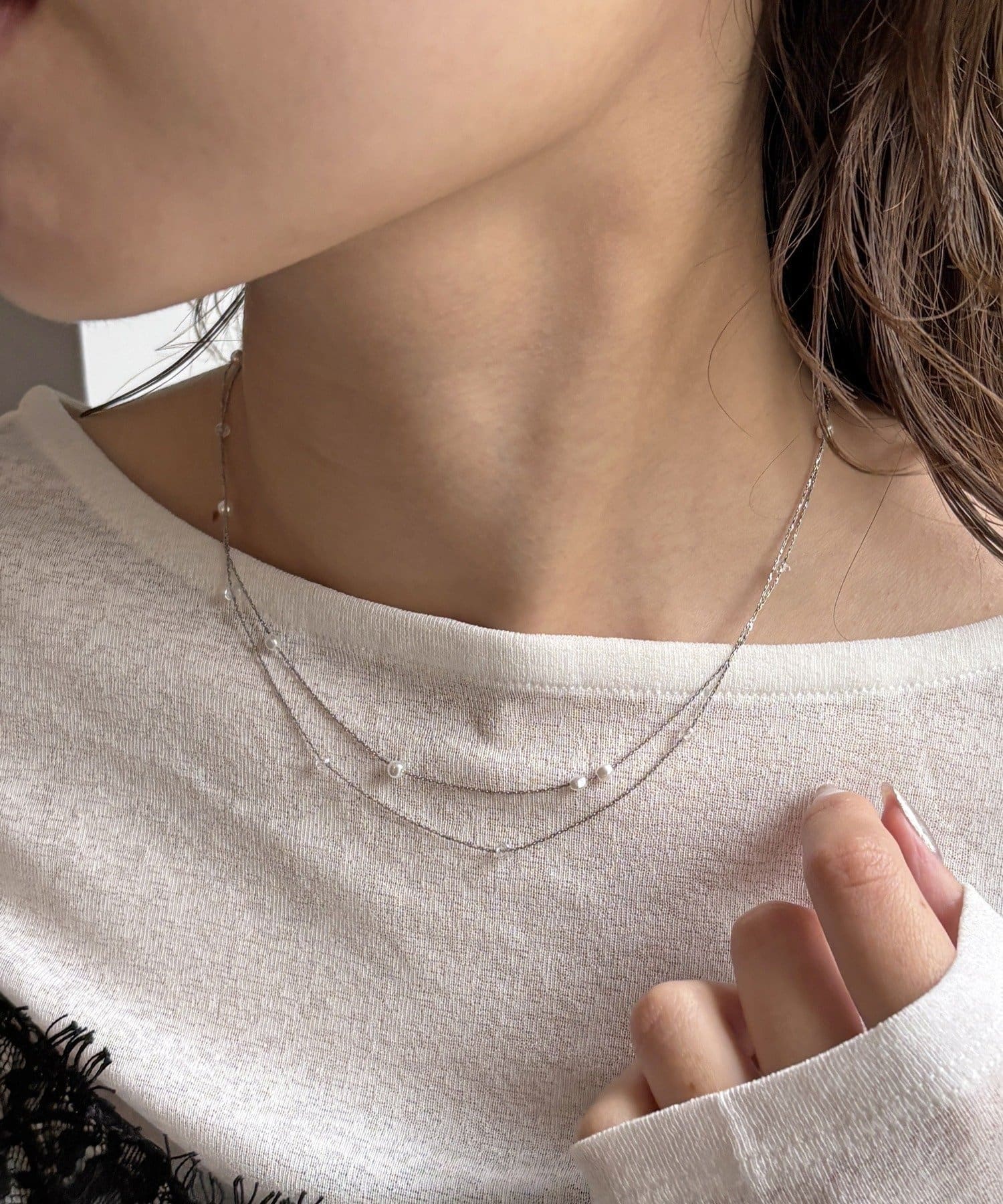 Lattice(ラティス) 華奢パール2連ネックレス