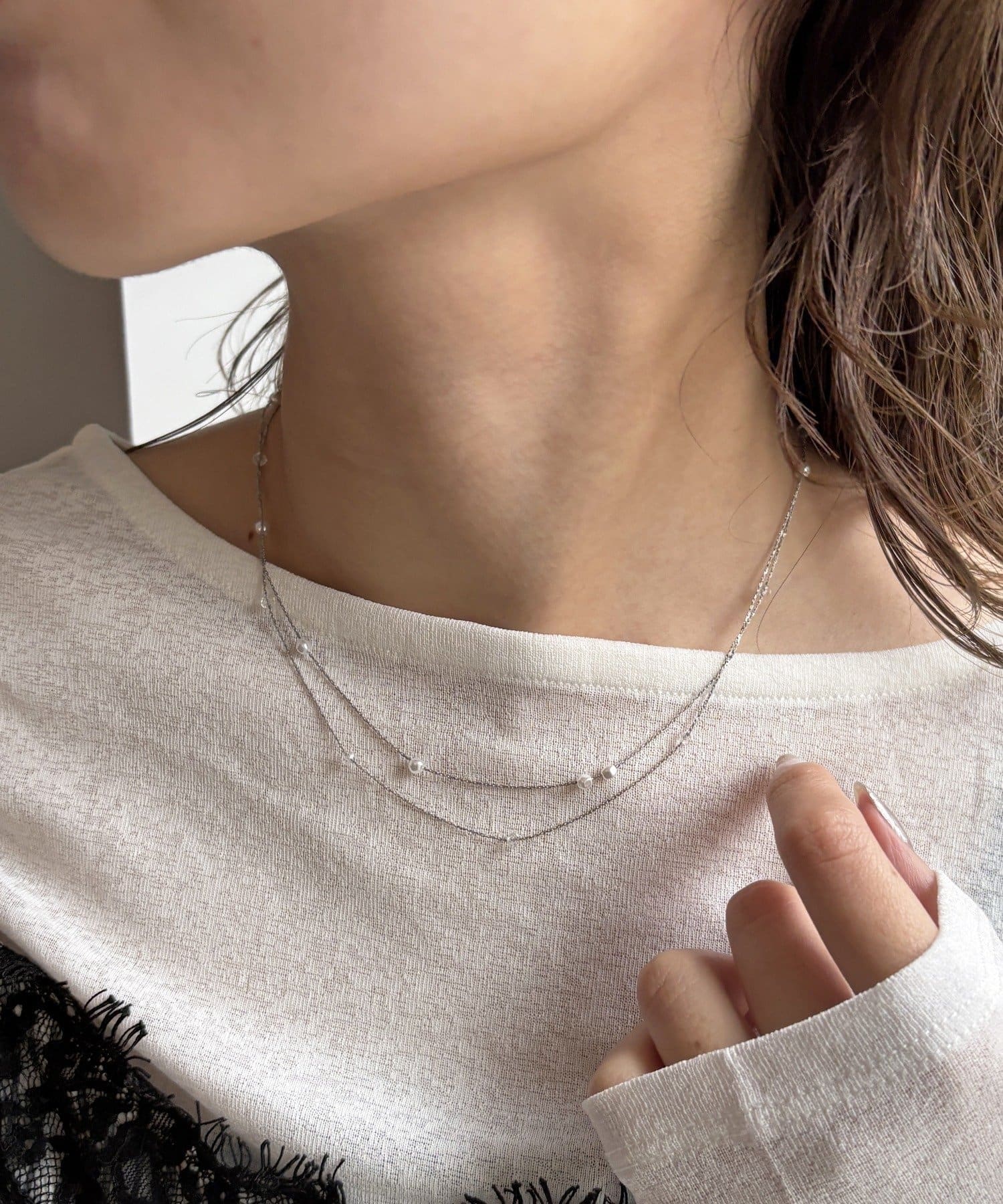 Lattice(ラティス) 華奢パール2連ネックレス