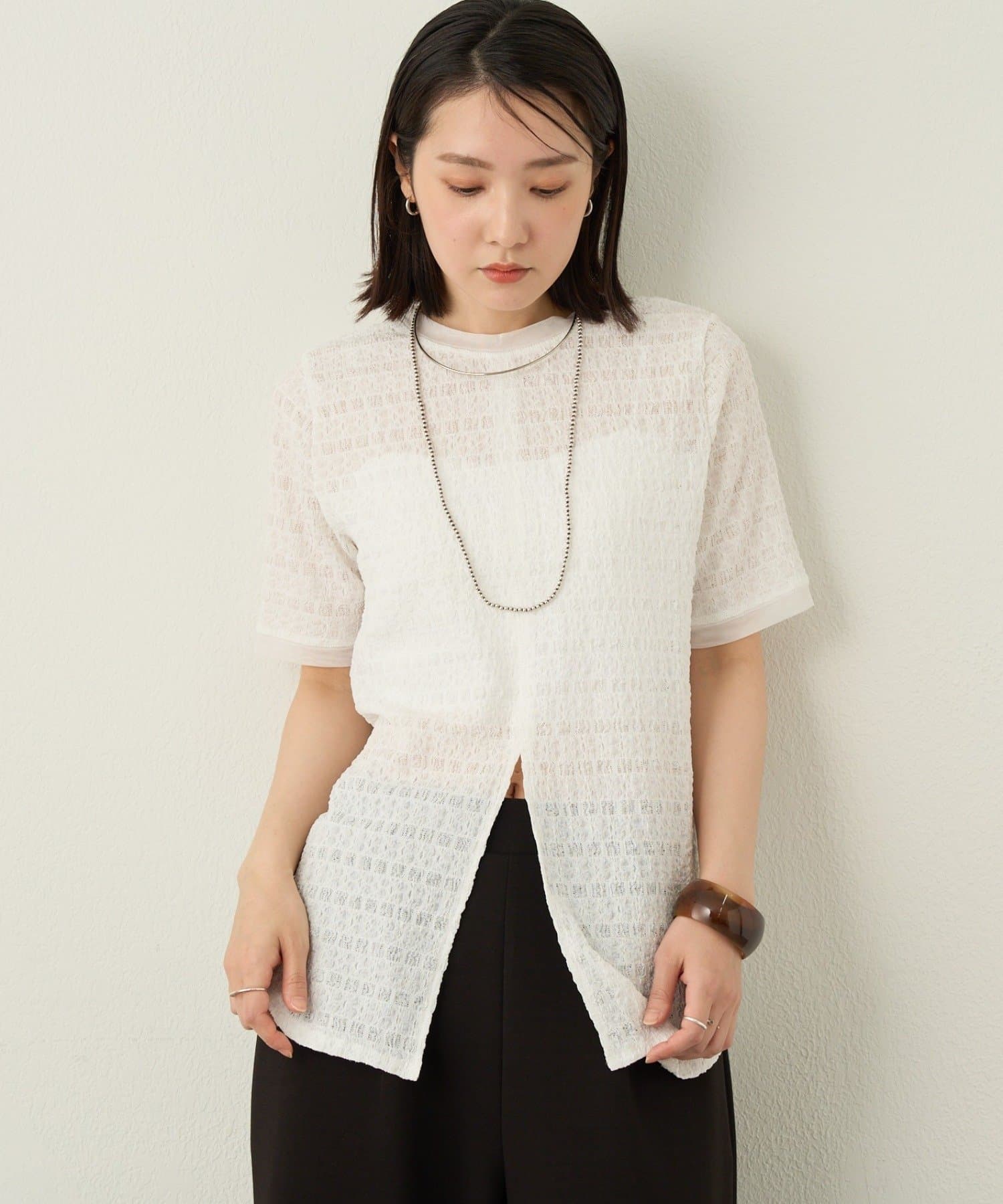 Omekashi(オメカシ) 2wayレースヘンリースリットTシャツ