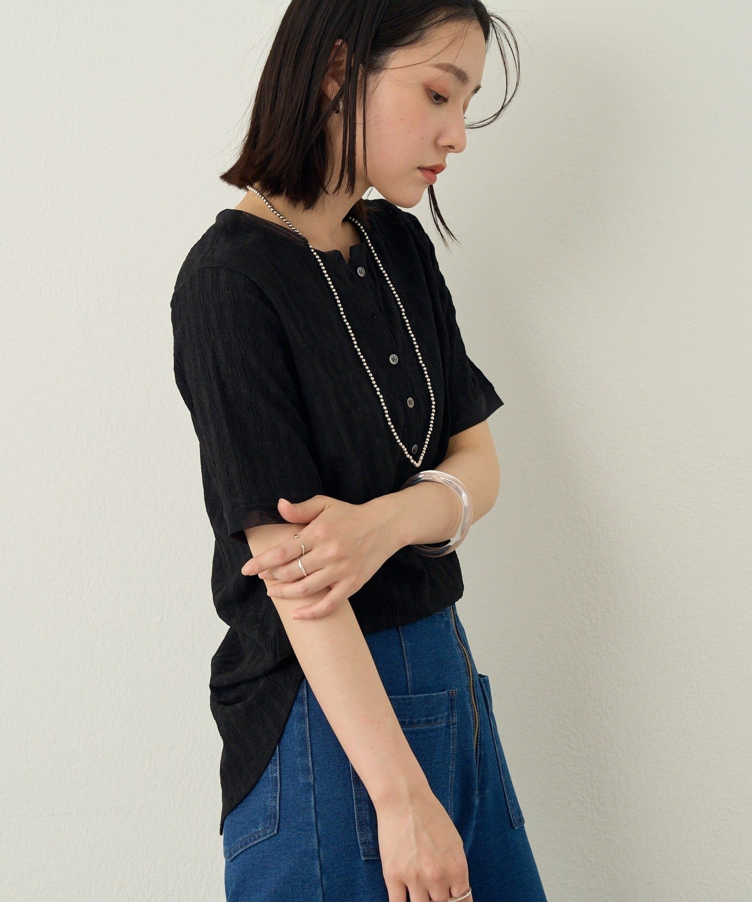 Omekashi(オメカシ) 2wayレースヘンリースリットTシャツ