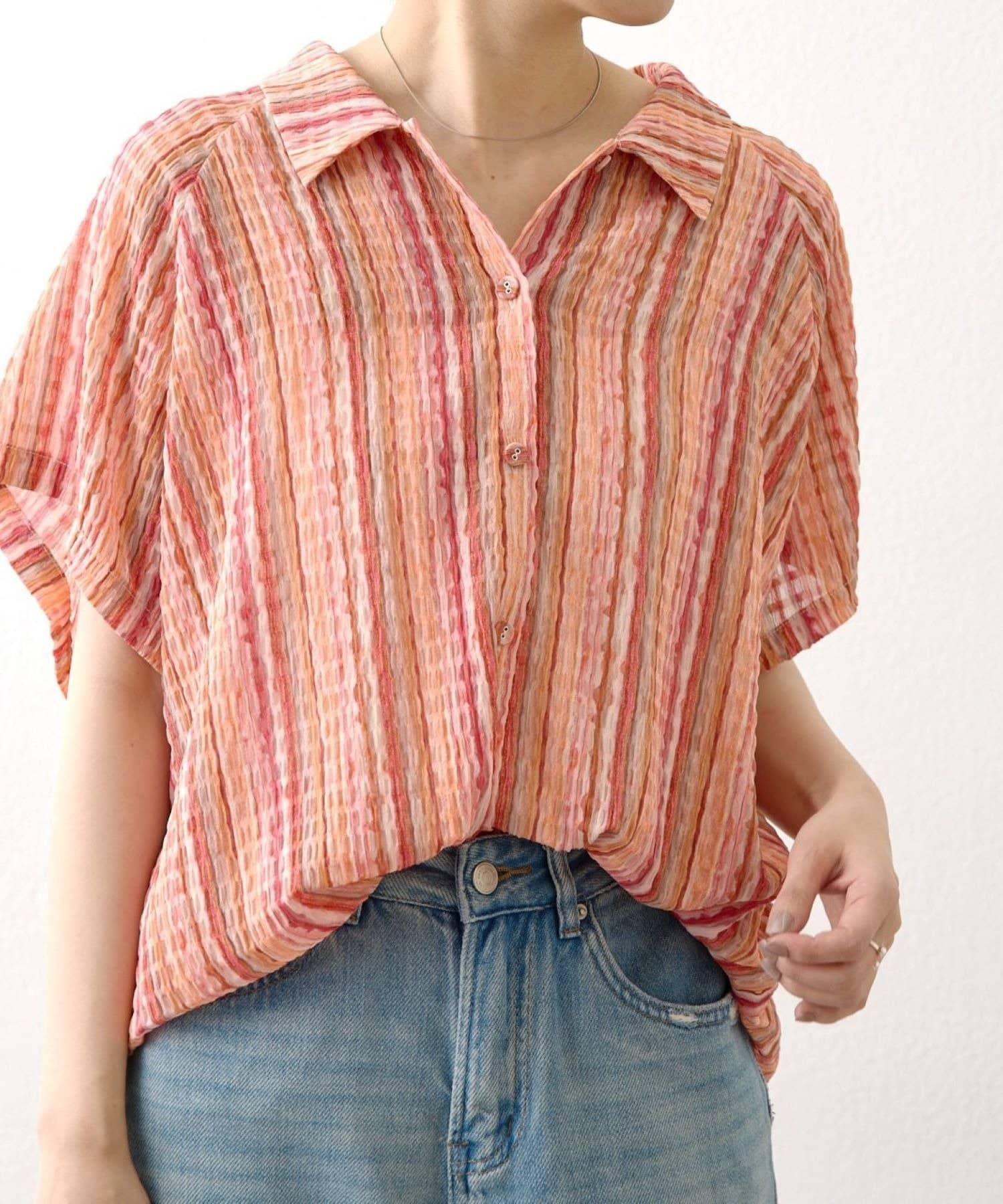 ear PAPILLONNER(イア パピヨネ) 《透け感あり》襟付き半袖プリントシャツ【SUM1 STYLE(スミスタイル)】