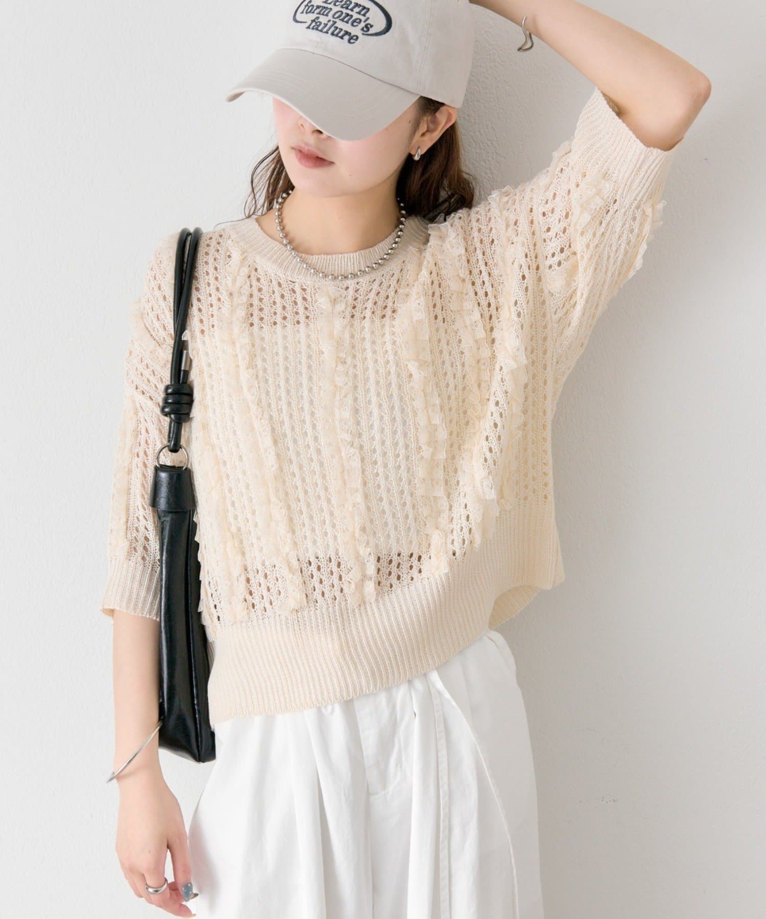 mystic(ミスティック) フリルライン半袖ニット