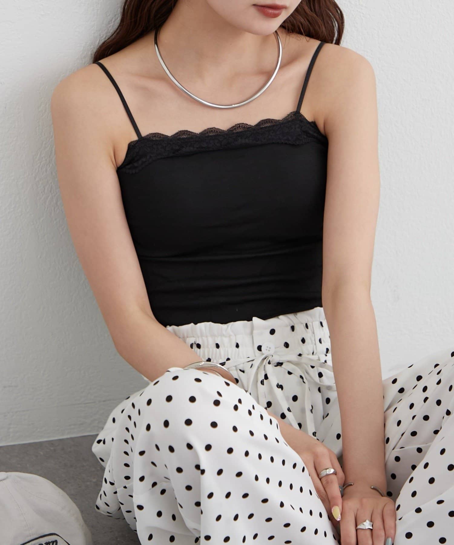 mystic(ミスティック) パット付きフリルレースショートキャミソール