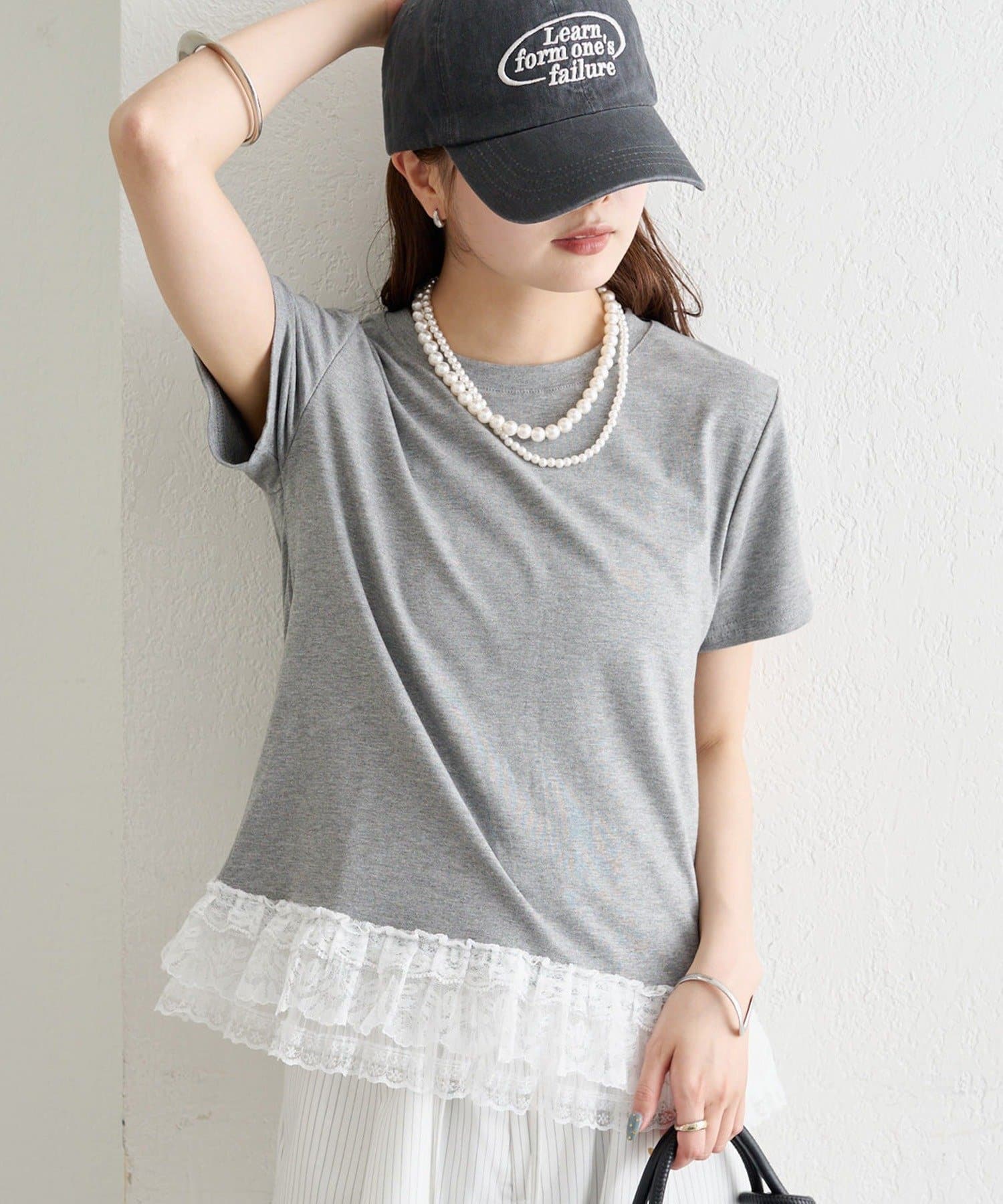 mystic(ミスティック) 《WEB限定》裾レースドッキングTシャツ