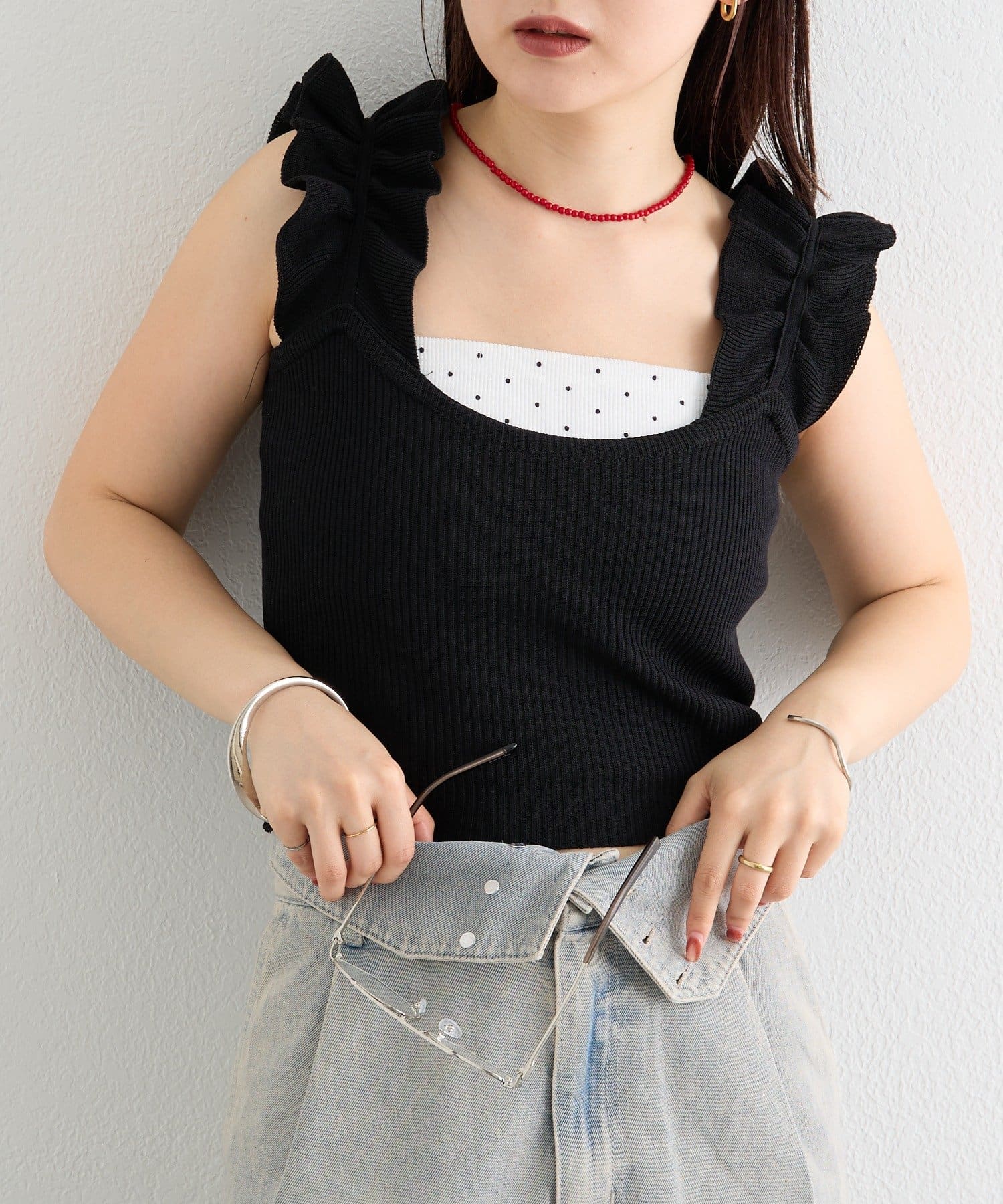 mystic(ミスティック) フリルタンクニット