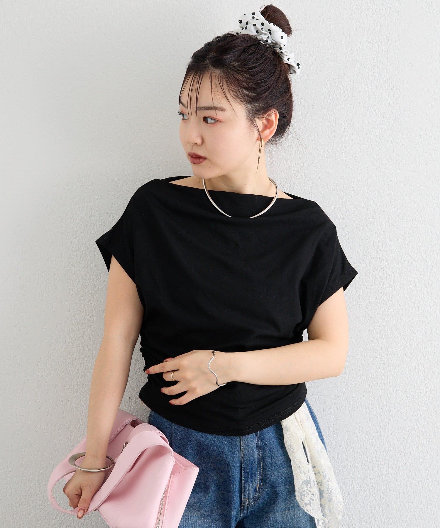 mystic(ミスティック) サイドギャザーオフショルTシャツ