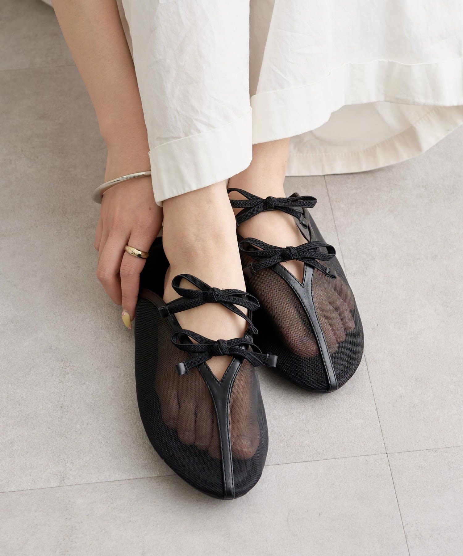 mystic(ミスティック) リボンチュールフラットシューズ