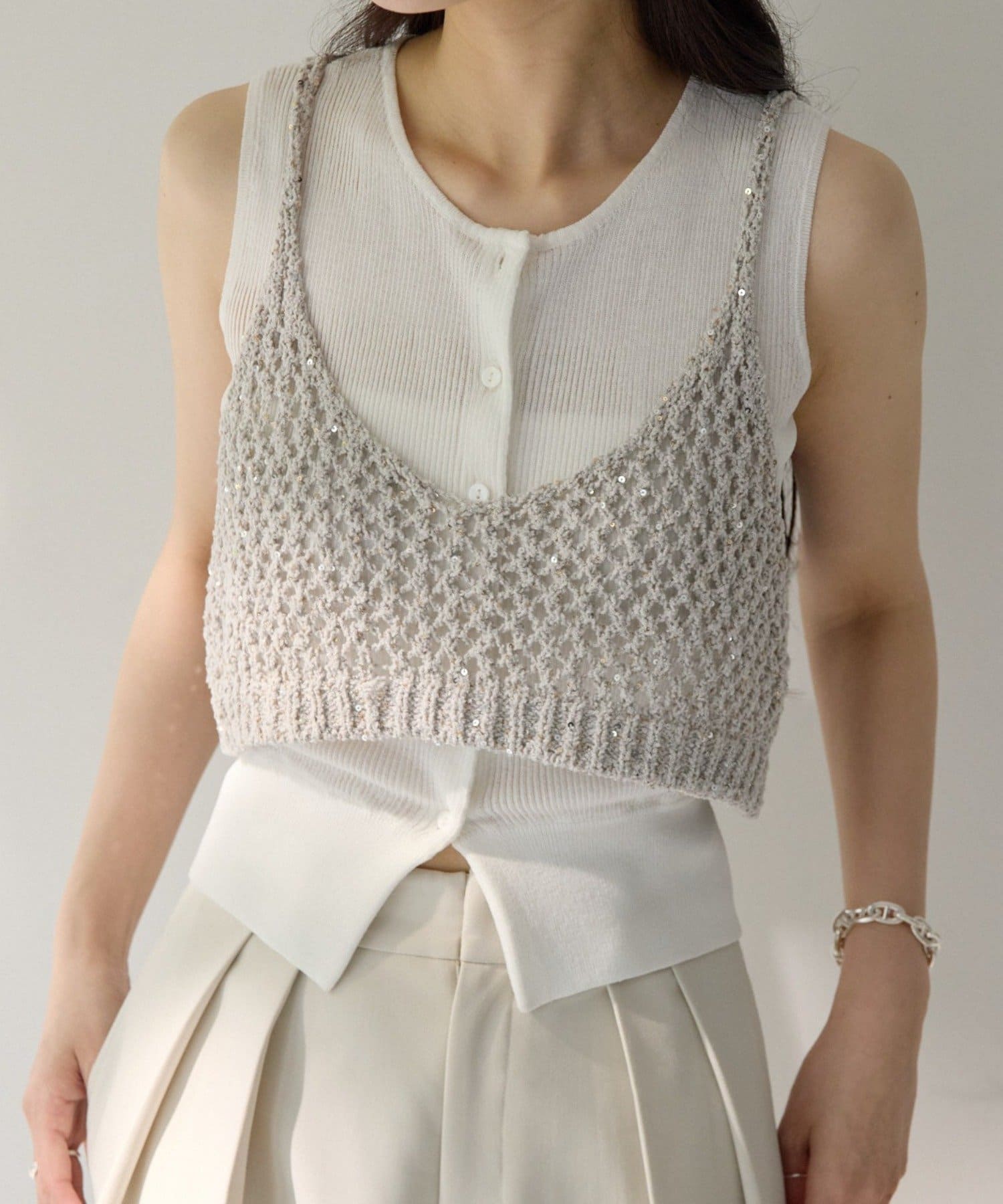 gemeil(ジェムイル) ラメビスチェ×ノースリーブカーディガン(LA-342)