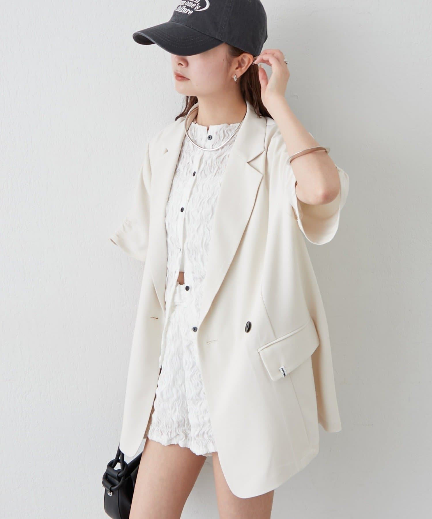 mystic(ミスティック) 袖口ギャザー半袖ジャケット