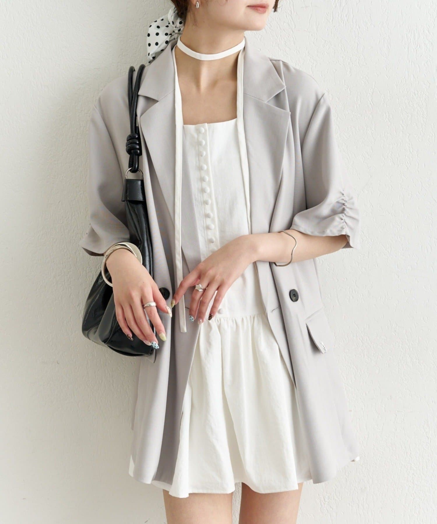 mystic(ミスティック) 袖口ギャザー半袖ジャケット