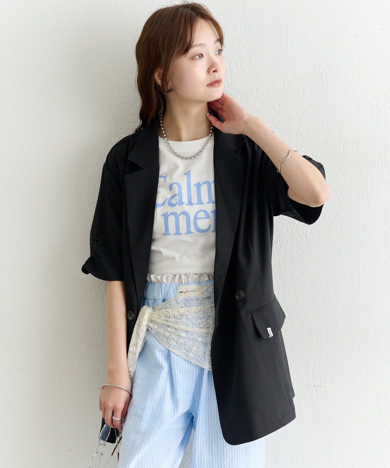 mystic(ミスティック) 袖口ギャザー半袖ジャケット