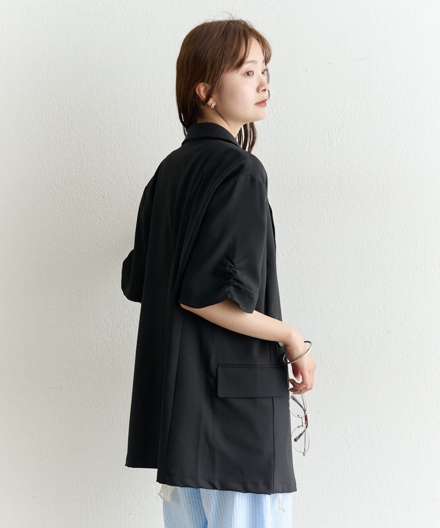 mystic(ミスティック) 袖口ギャザー半袖ジャケット