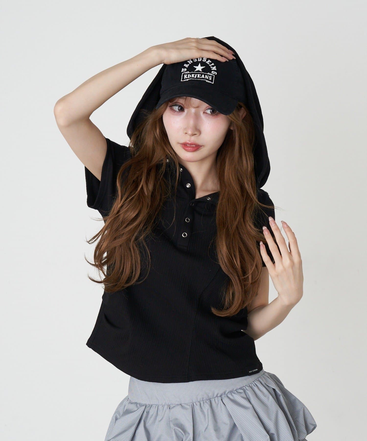 RAY CASSIN(レイカズン) デザイン切り替えフードヘンリーネック半袖Tシャツ