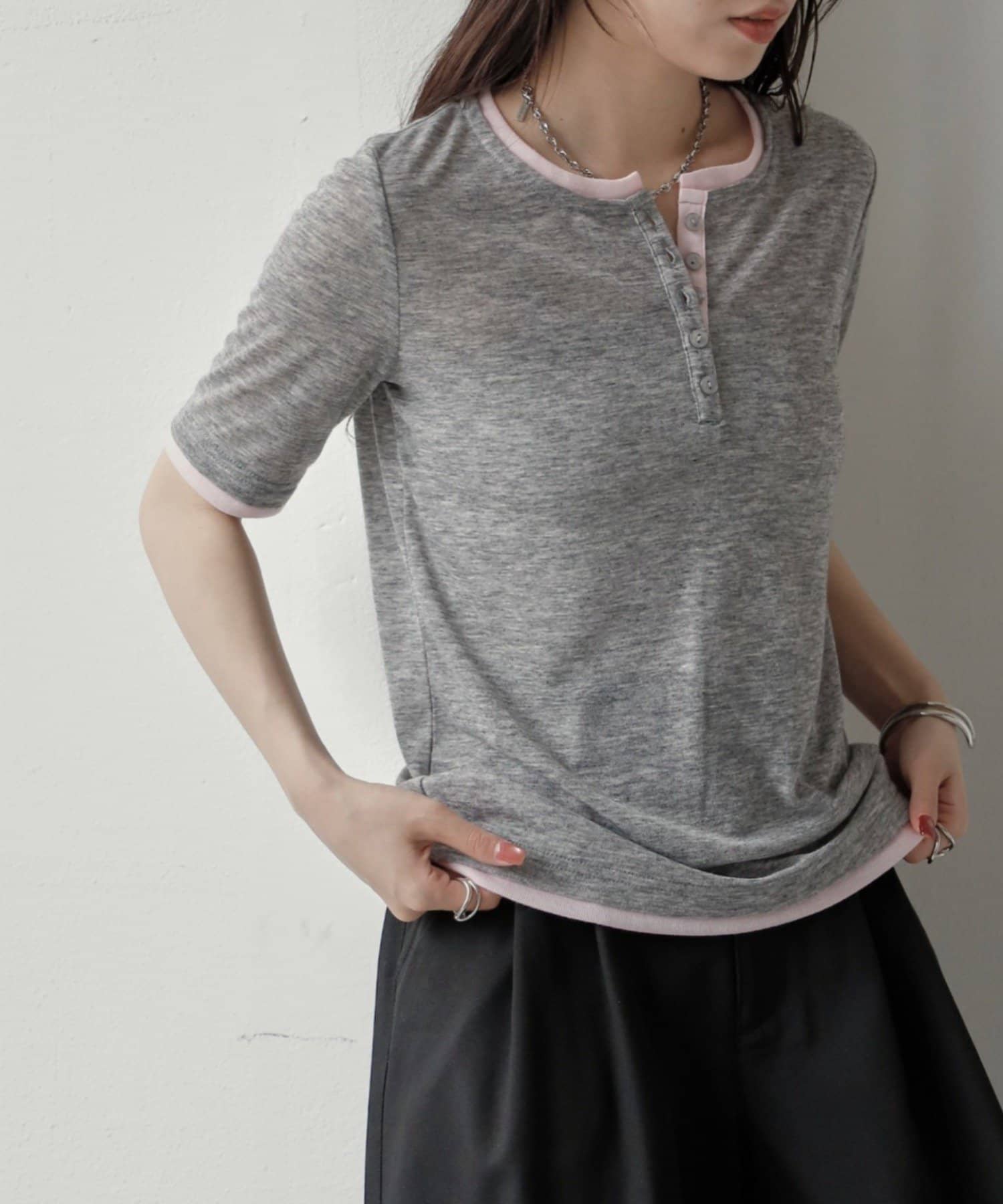 COLONY 2139(コロニー トゥーワンスリーナイン) 配色フェイクレイヤードヘンリー半袖PO