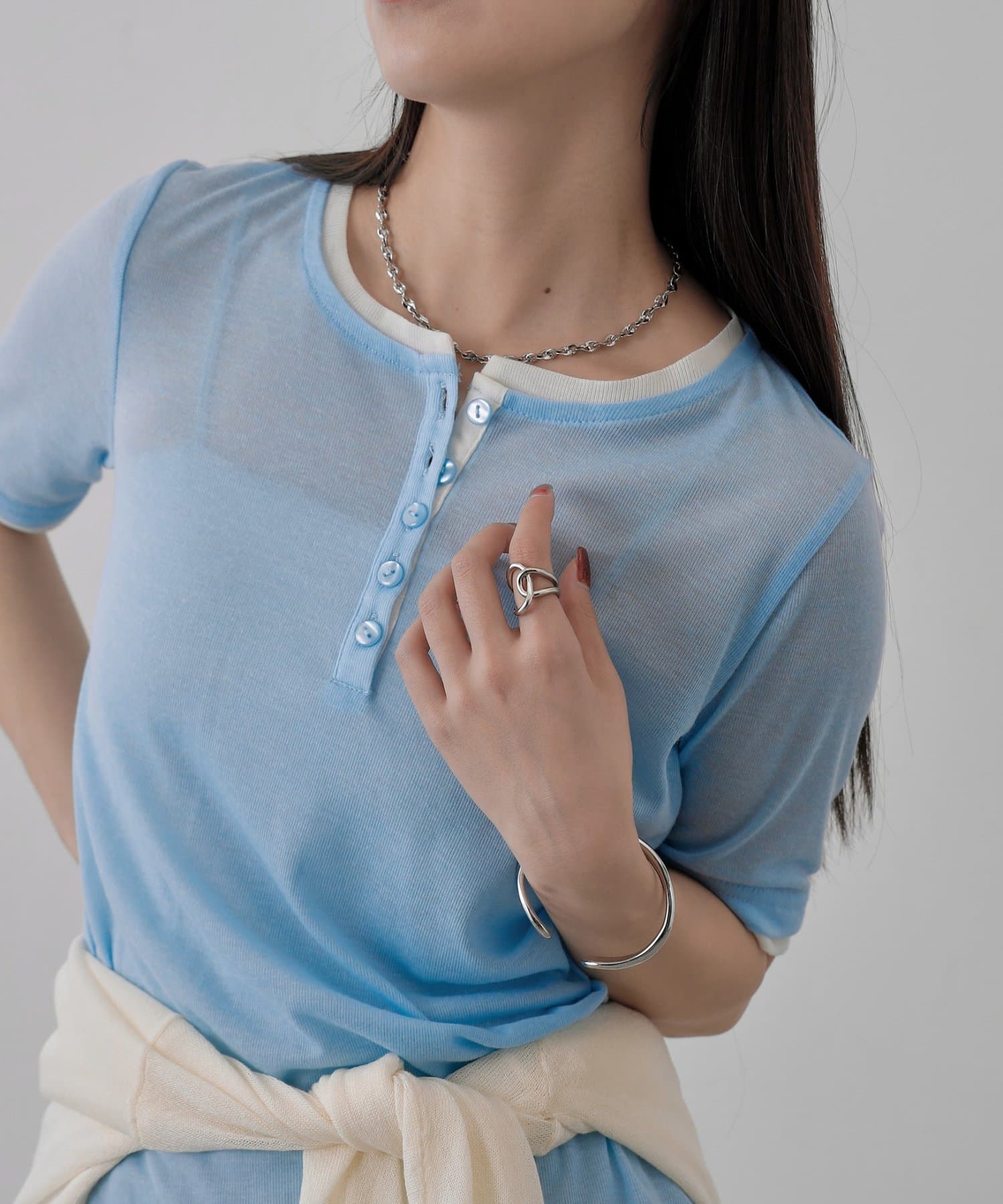 COLONY 2139(コロニー トゥーワンスリーナイン) 配色フェイクレイヤードヘンリー半袖PO