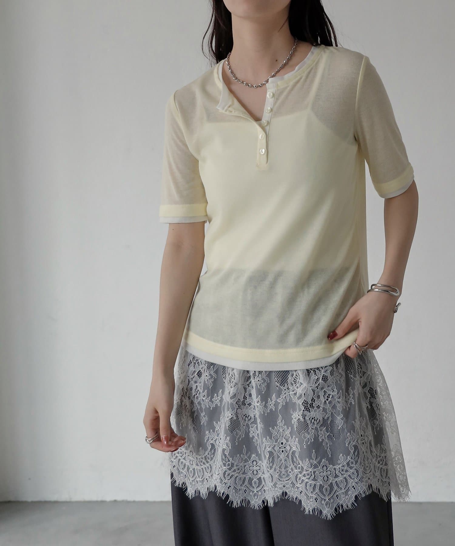 COLONY 2139(コロニー トゥーワンスリーナイン) 配色フェイクレイヤードヘンリー半袖PO