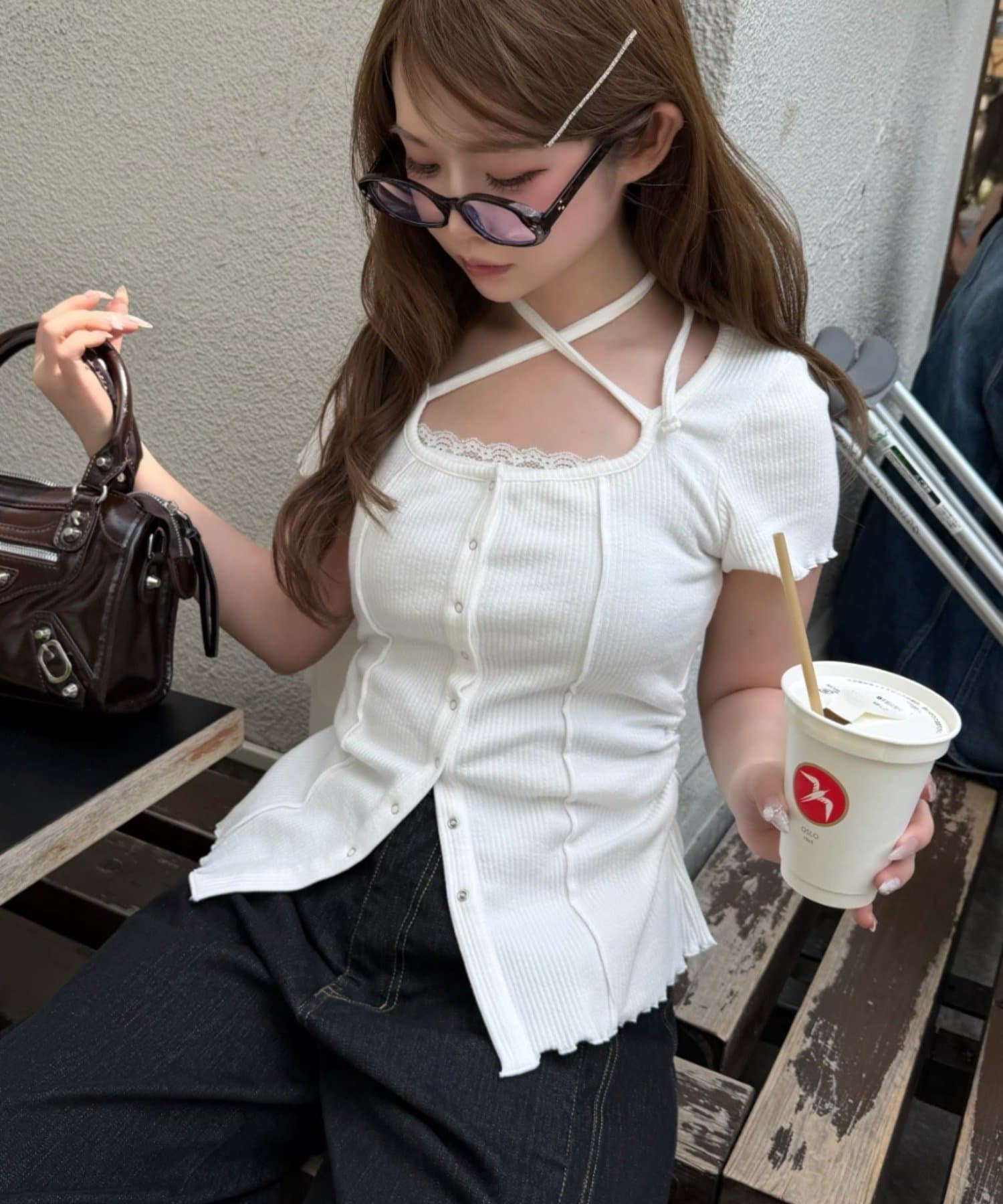 RAY CASSIN(レイカズン) 【マルチウェイ】釦開きクロス紐半袖Tシャツ / カーディガン