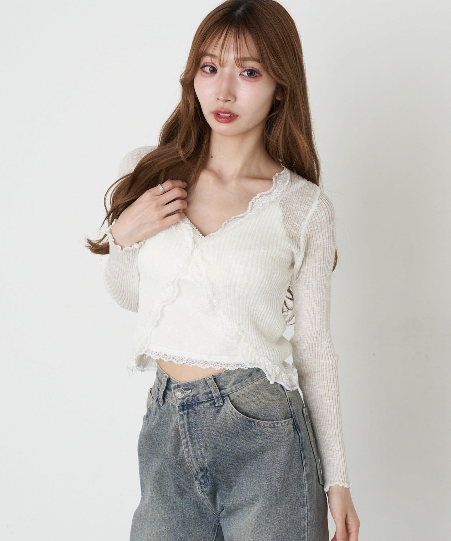 RAY CASSIN(レイカズン) レースシアーボレロカーディガン