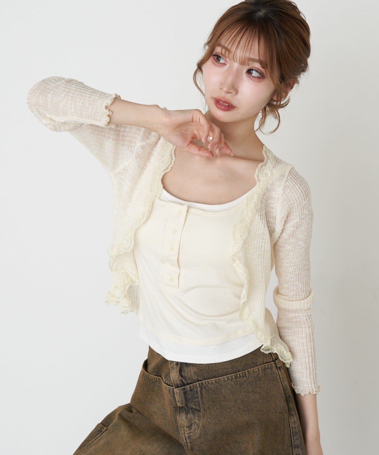 RAY CASSIN(レイカズン) レースシアーボレロカーディガン