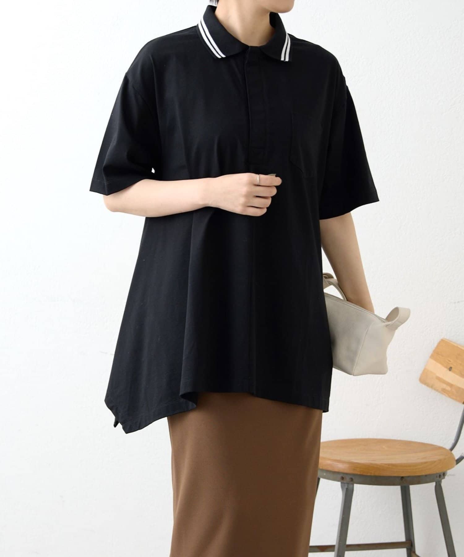 ear PAPILLONNER(イア パピヨネ) 《綿100％/Aラインシルエット》ハンカチヘムポロシャツ【SUM1 STYLE(スミスタイル)】