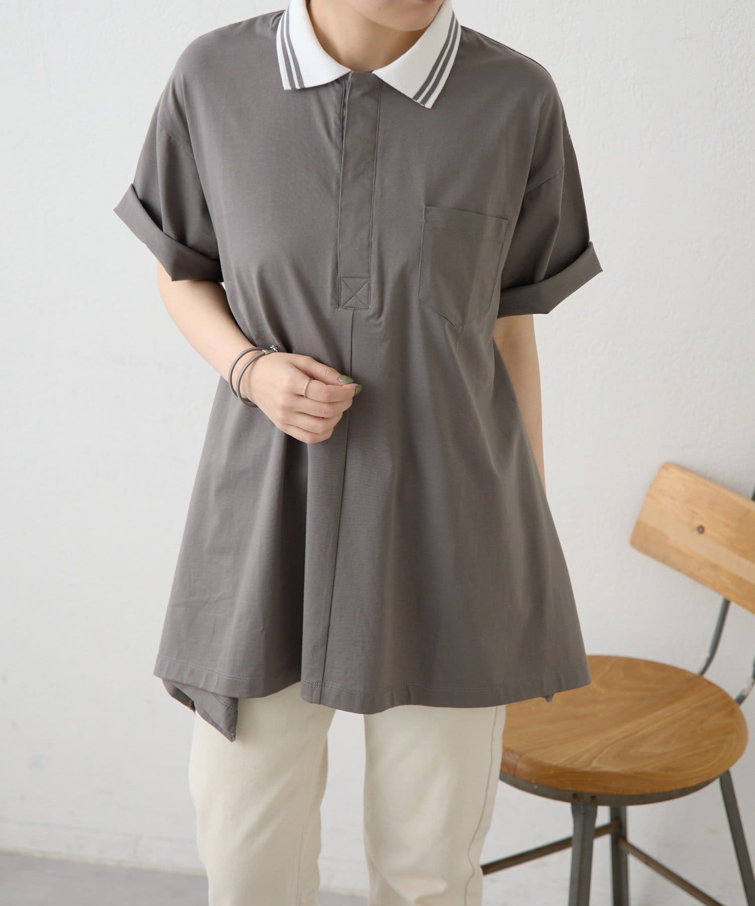 ear PAPILLONNER(イア パピヨネ) 《綿100％/Aラインシルエット》ハンカチヘムポロシャツ【SUM1 STYLE(スミスタイル)】