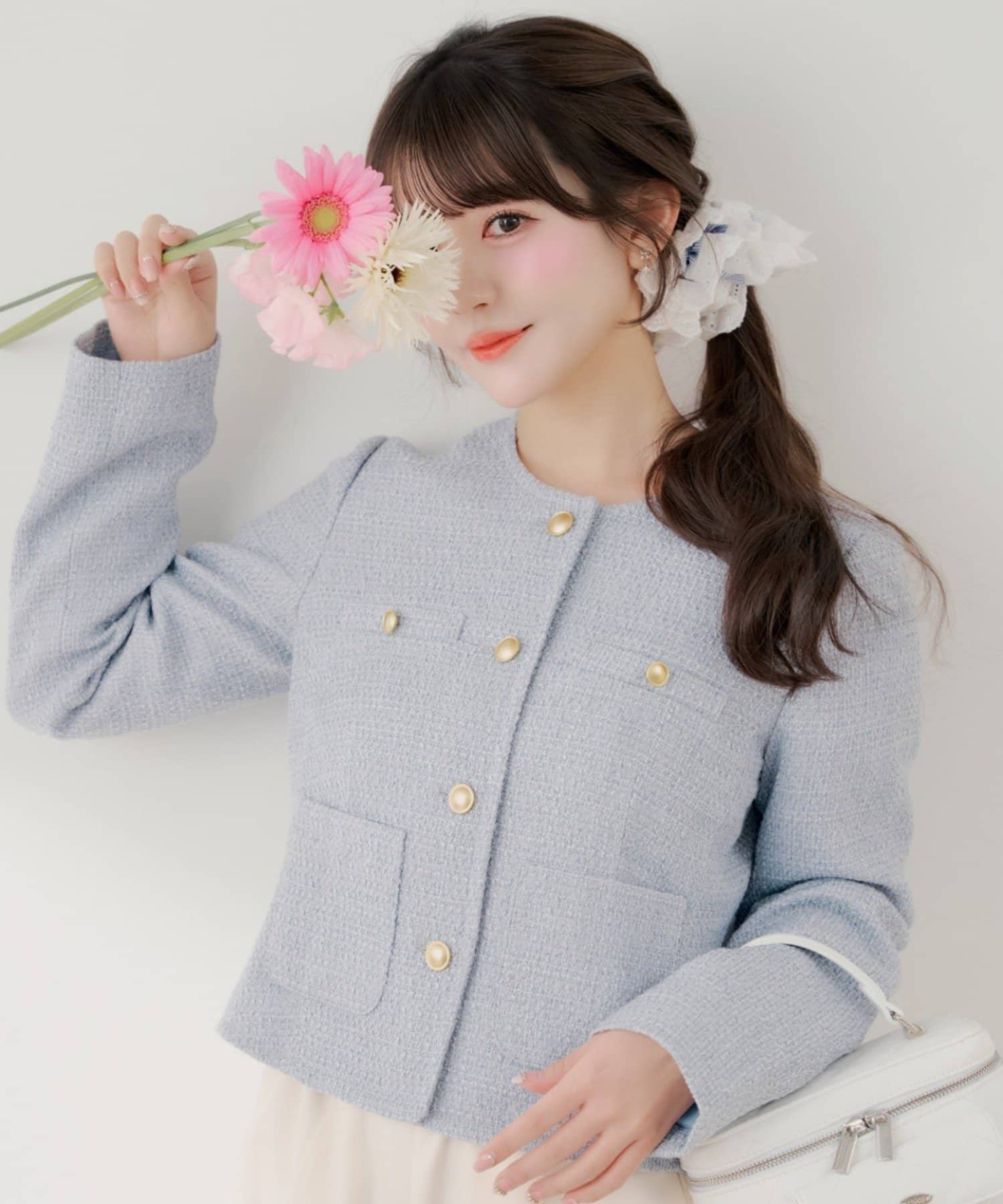 OUTLET(アウトレット) 【Chico】【KURUMIコラボ】ツイード金ボタンジャケット